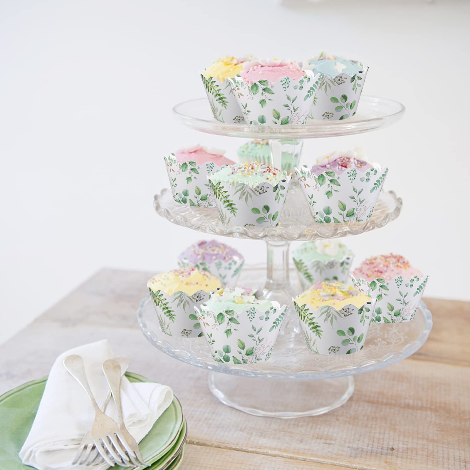 Greenery Cupcake Wrappers,50Pcs Eucalyptus Floral Cupcake Wrappers Rustic Cupcake Liners For Rustic Weddings,Wild Animals Baby S