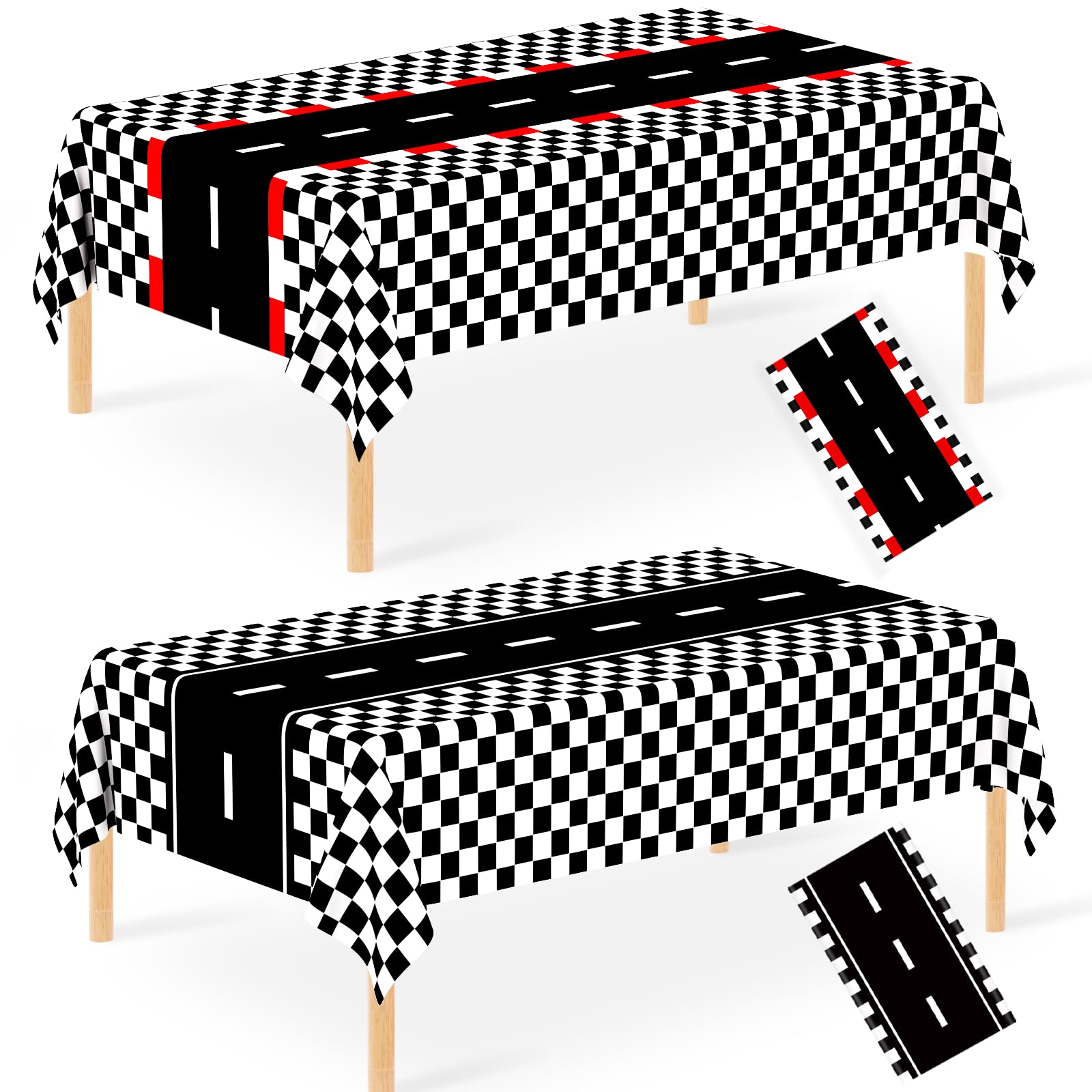 2 PCS Mixed Racing Car Plastic Tablecloth Cars Birthday Theme Disposable Party Tablecloths Black Race Road Checkered Party Table