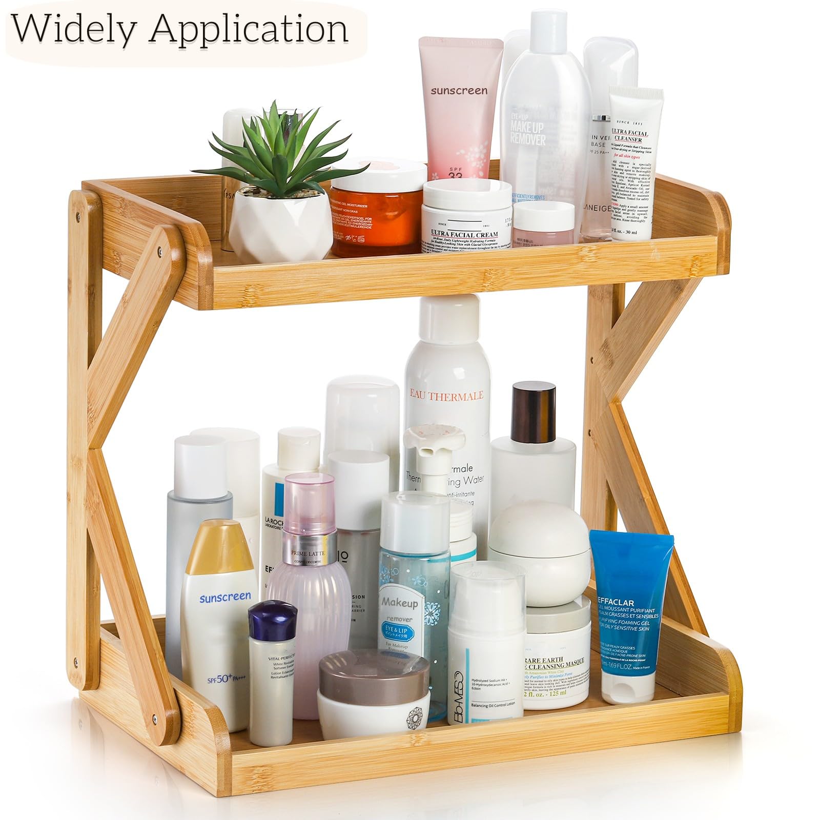 AVLA 2-Tier Coffee Station Organizer, Bamboo Kitchen Counter Shelf, Countertop Spice Condiment Rack Syrup Storage Holder, Tea St