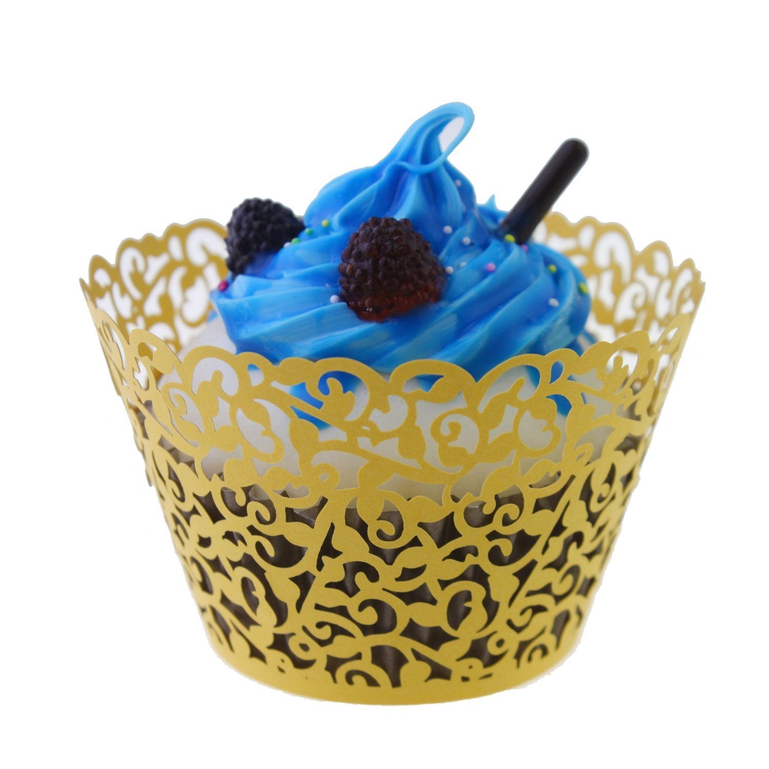 Suyeper 100Pcs Cupcake Wrappers Artistic Bake Cake Paper Cups Little Vine Lace Laser Cut Liner Baking Cup Muffin Case Trays For