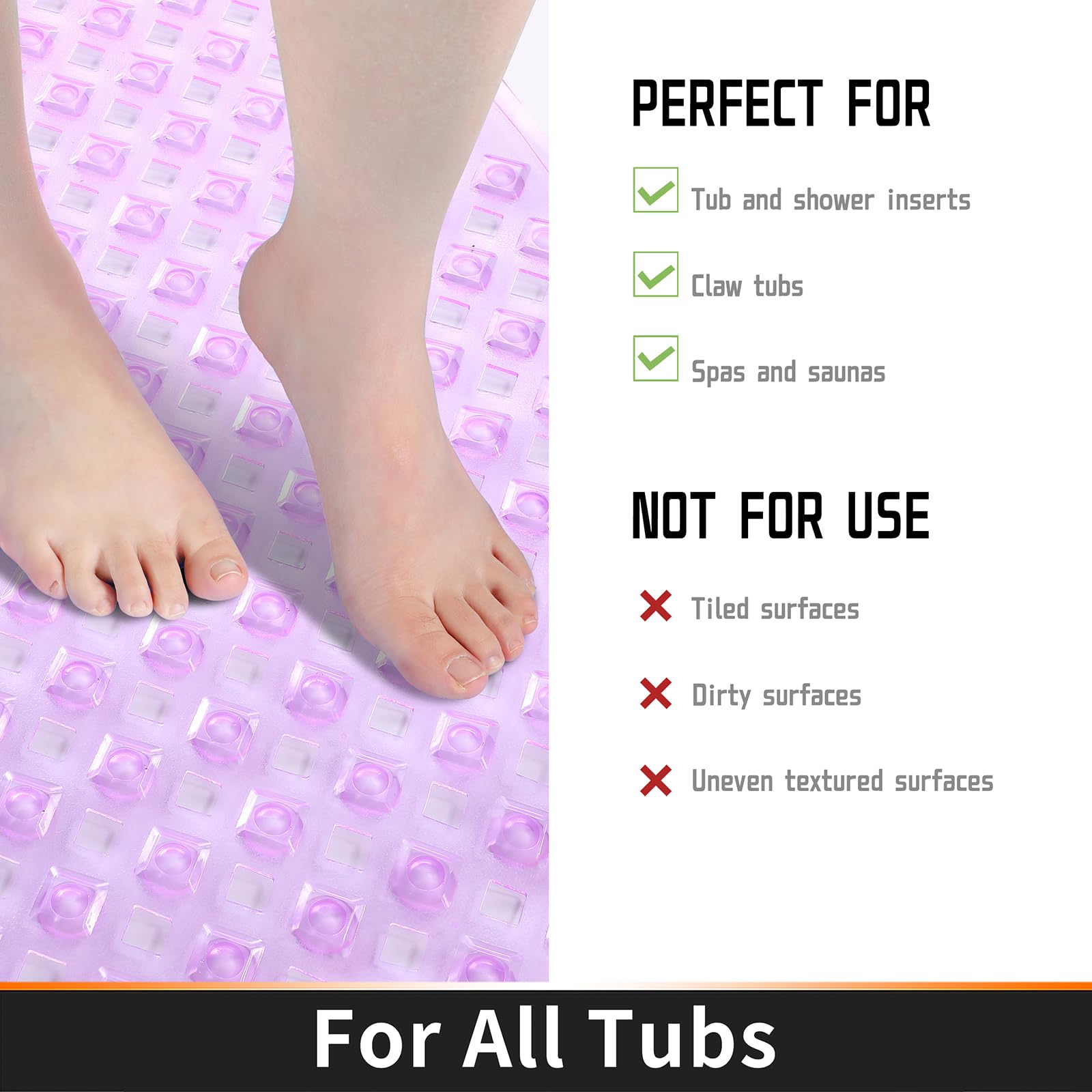 Yimobra Bathtub Mat Non Slip, 34.5X15.5 Inch Long Shower Mat With Drain Holes Suction Cups, Bath Mats For Inside Shower, Machine
