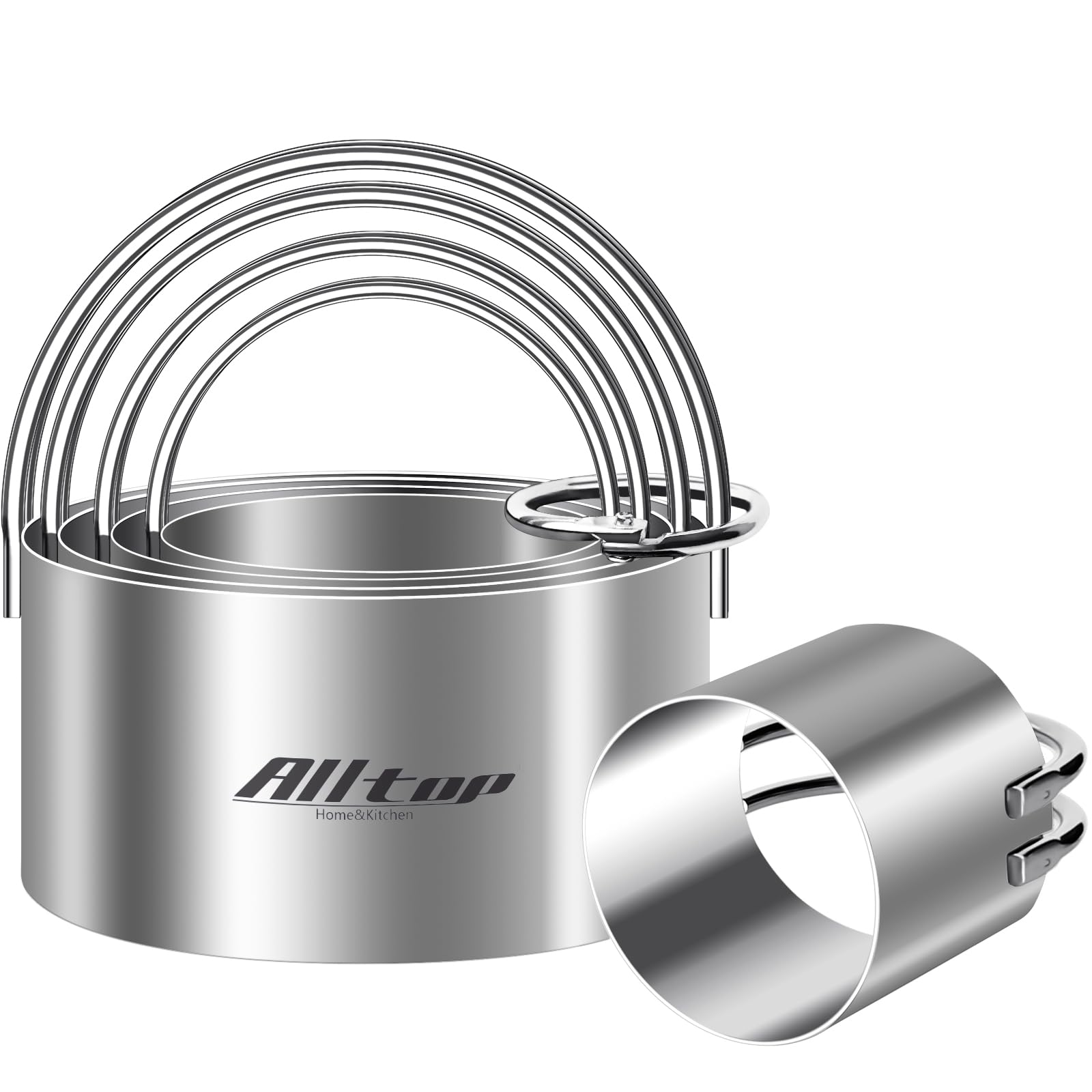 ALLTOP 5 Pieces Circle Biscuit Cutter Professional Stainless Steel Round Cookie Cutters Tool with Ring Handle for Baking Pastry Doughnut
