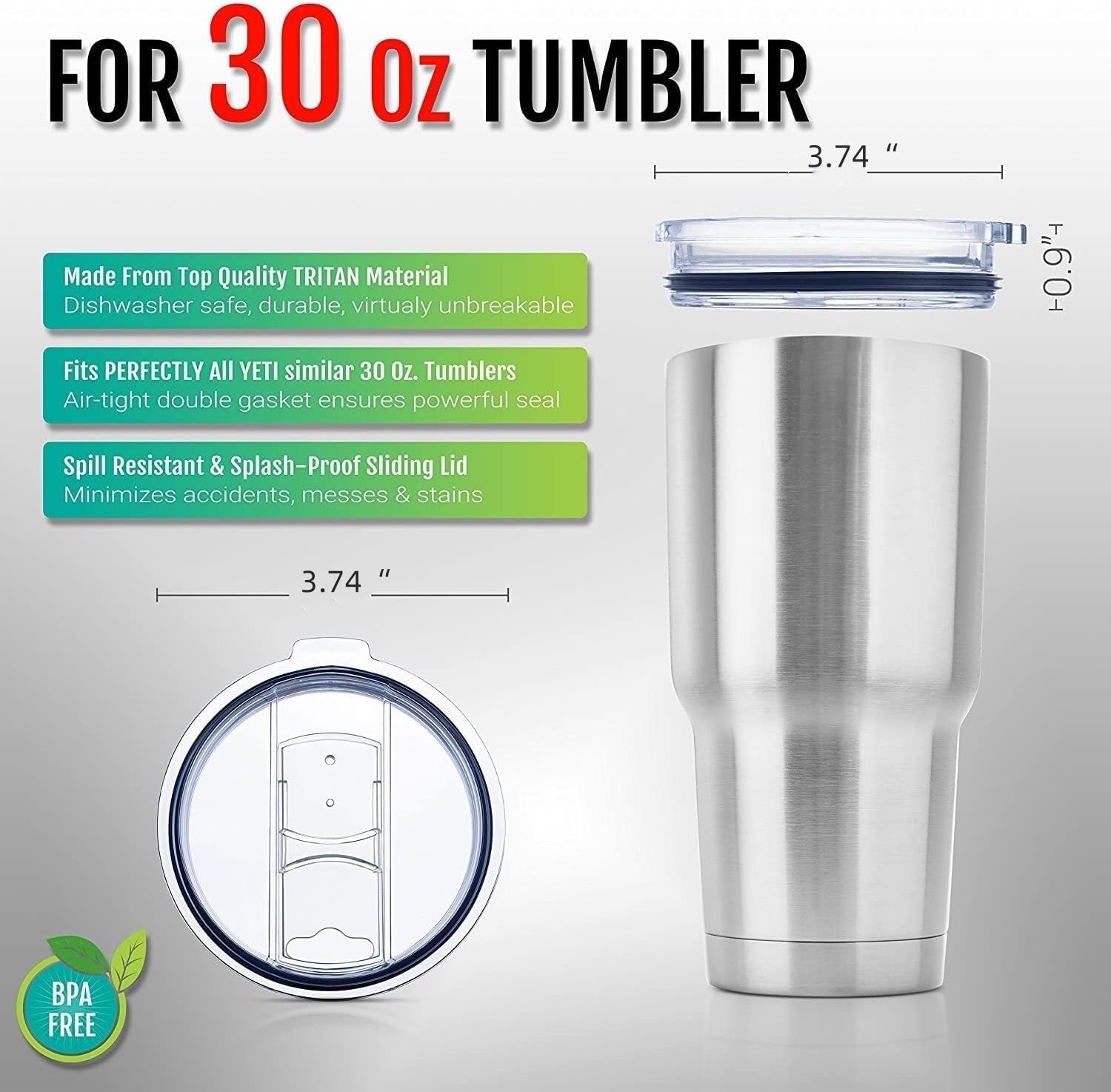 Weierken 3 Peices 30Oz Tumbler Replacement Lid, Splash Proof & Spill Resistant With Slider Locking Closure, Lid Replacement For