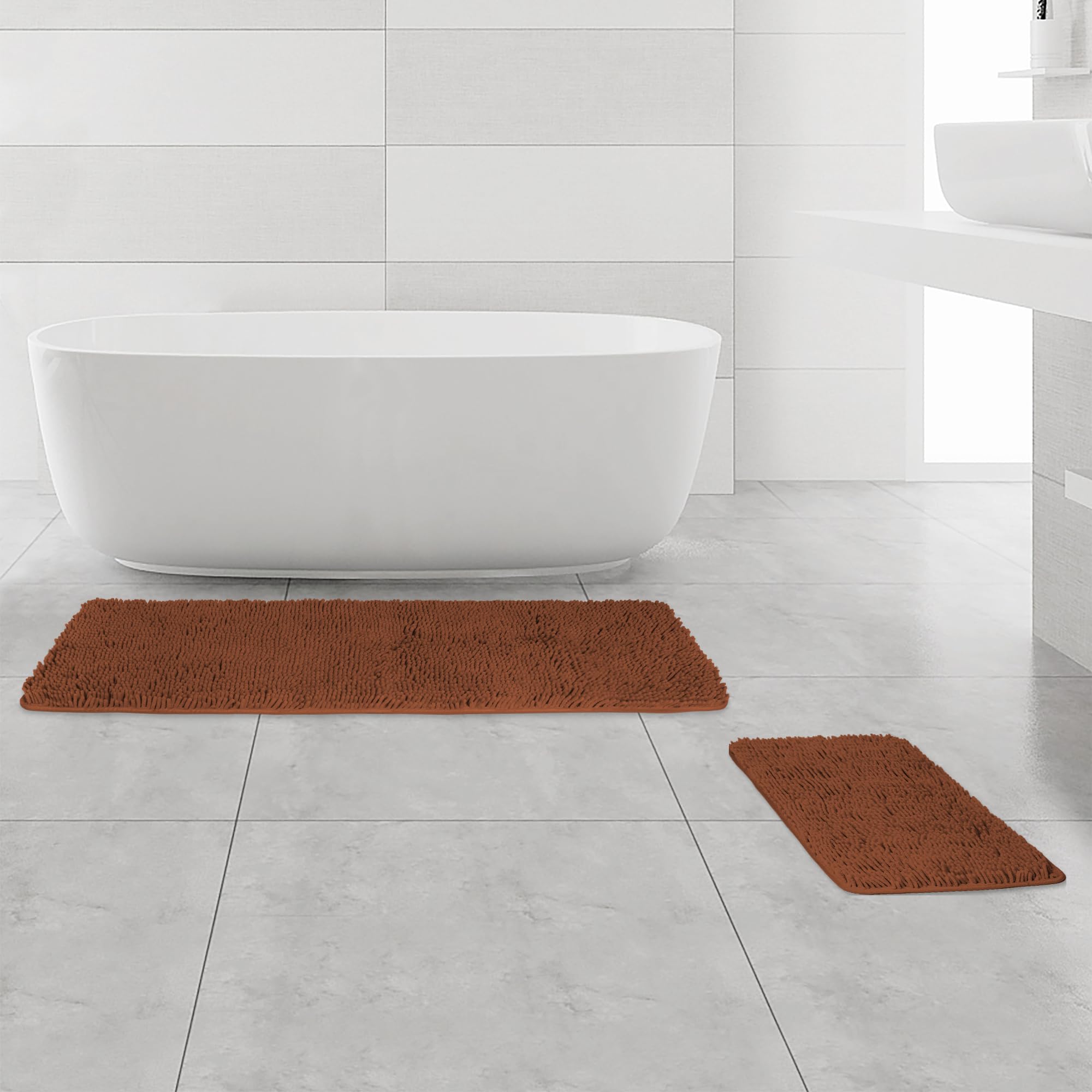 Yeaban Bathroom Rugs Sets 2 Piece - Thick Chenille Bath Mats | Absorbent And Washable Bath Rug Non-Slip, Soft Rugs For Bathroom,
