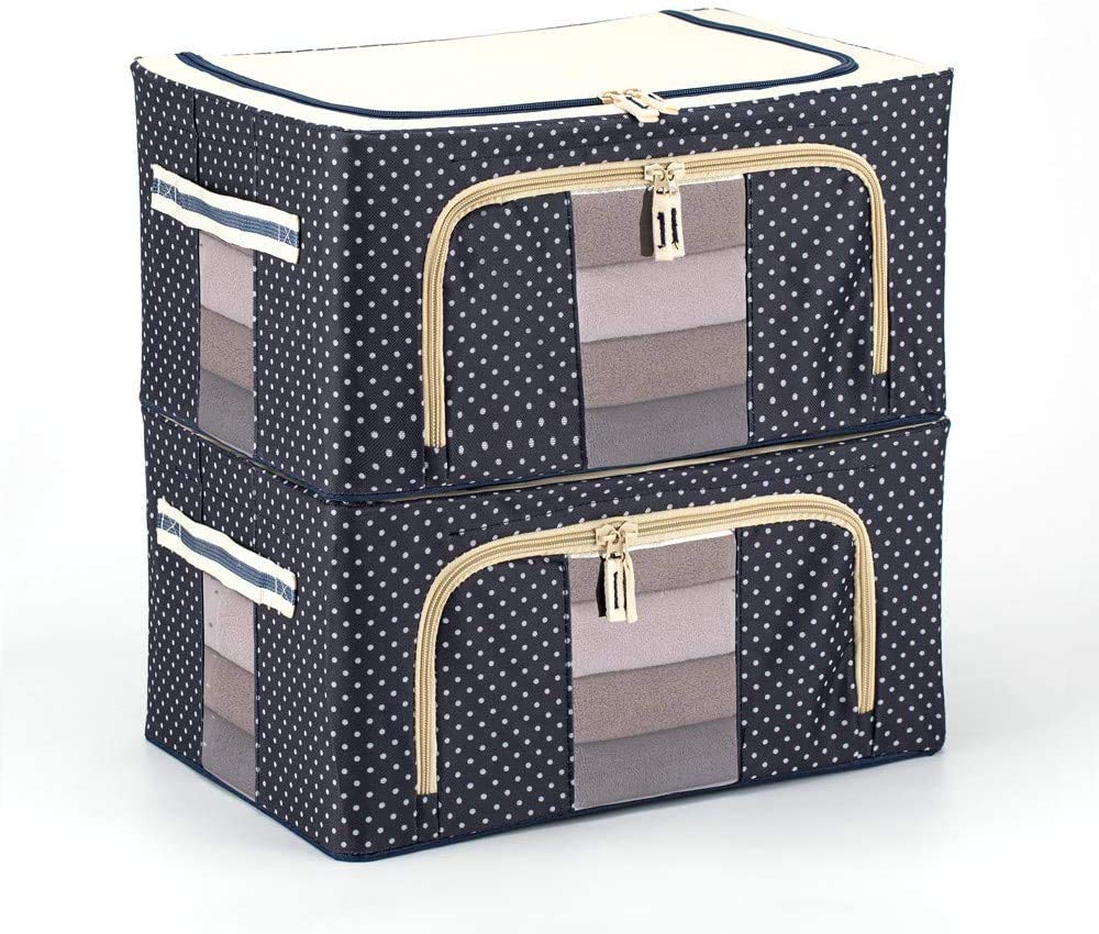 Prettykrafts 2Pc Polyester 66 Ltr Underbed Cloth Storage Organizer With Zipper Lock & Handles | Wardrobe Organizer For Cloth Sar
