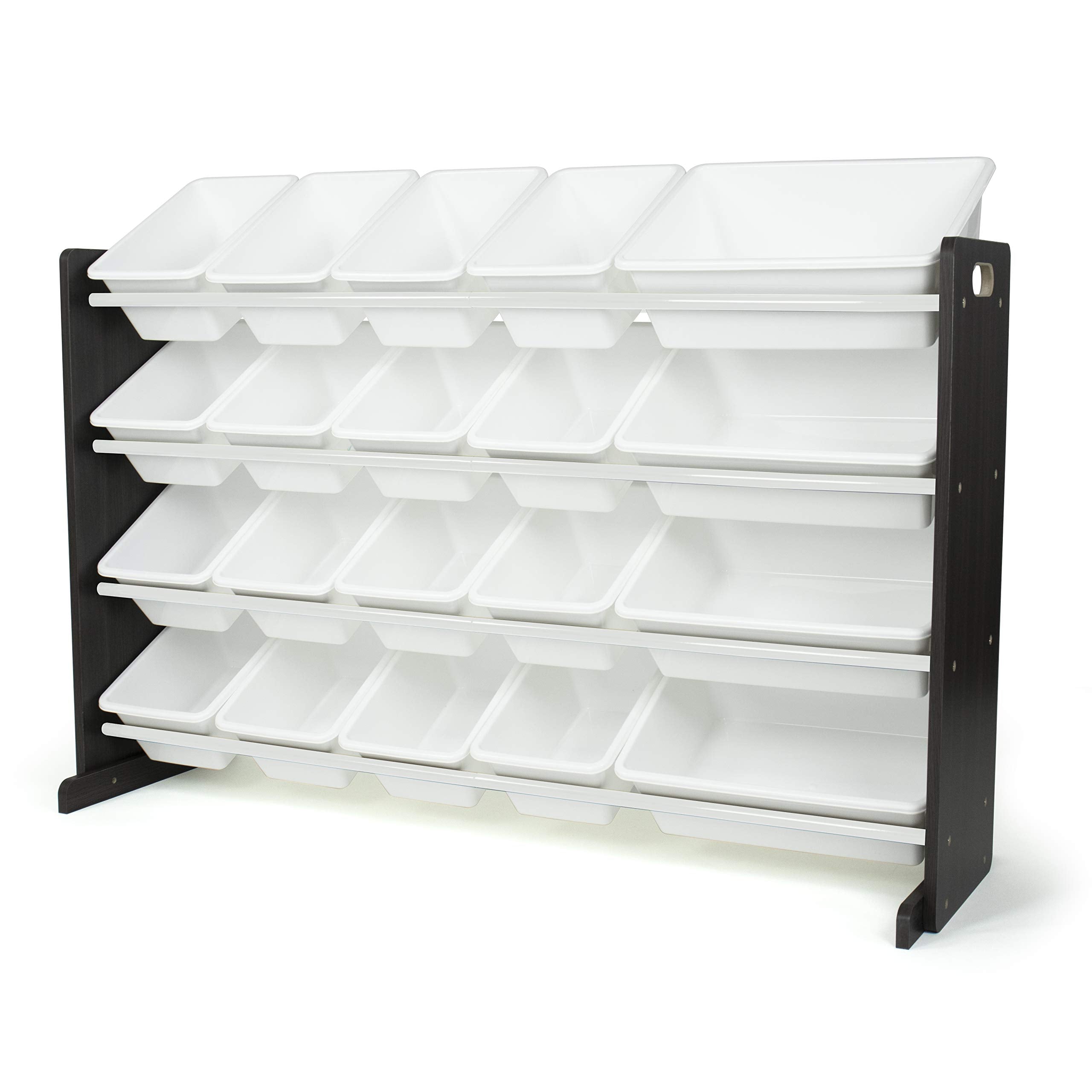 Humble Crew Extra-Large Toy Organizer with 20 Plastic Bins - White/Espresso Storage Rack with 4-Tier Shelves, Anti-Tip Safety, f