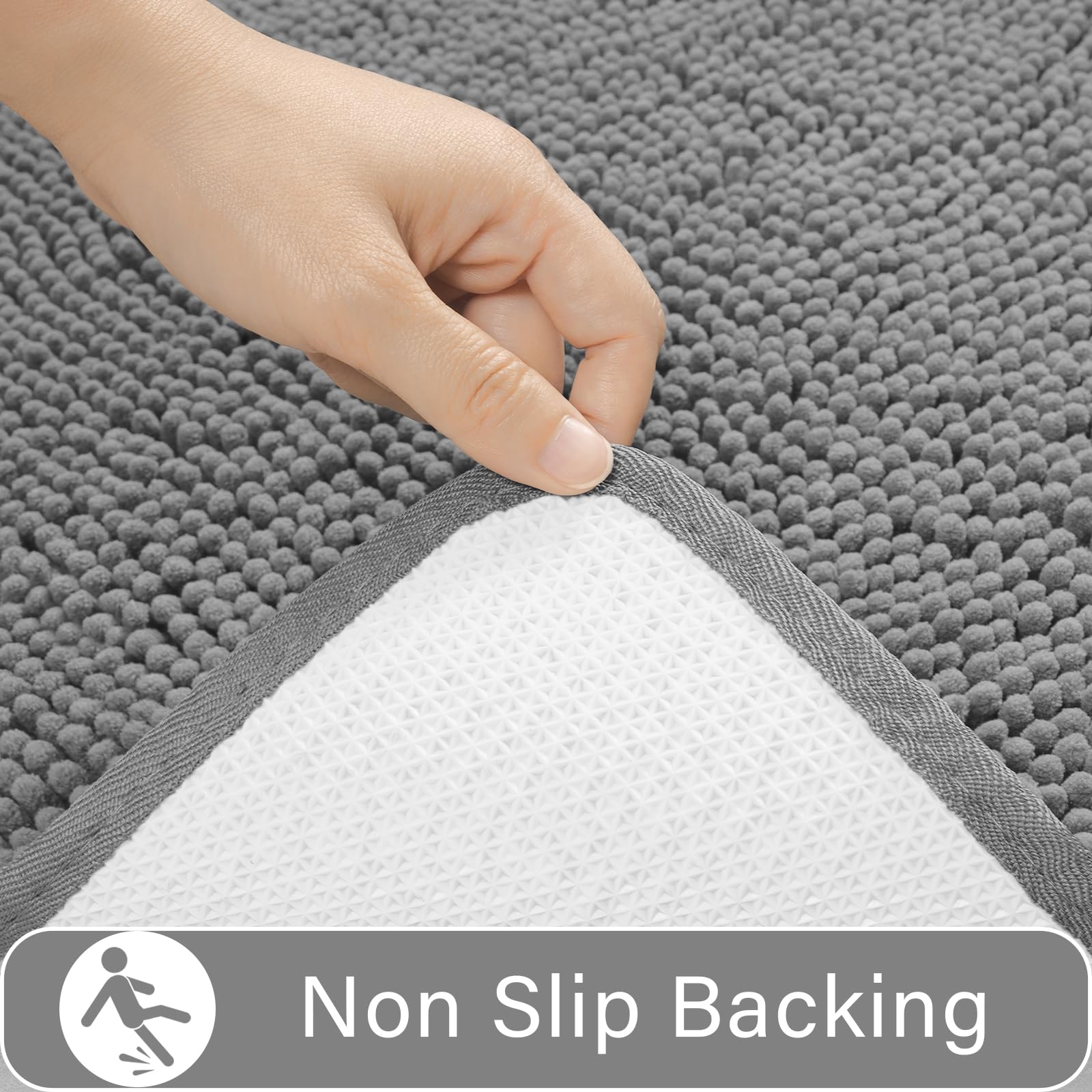 Lochas Bathroom Rugs Sets 2 Piece, Soft Non Slip Bath Mat Set, 20''X20'' U-Shaped Toilet Rug And 34''X21'' Grey Bathroom Rugs, W