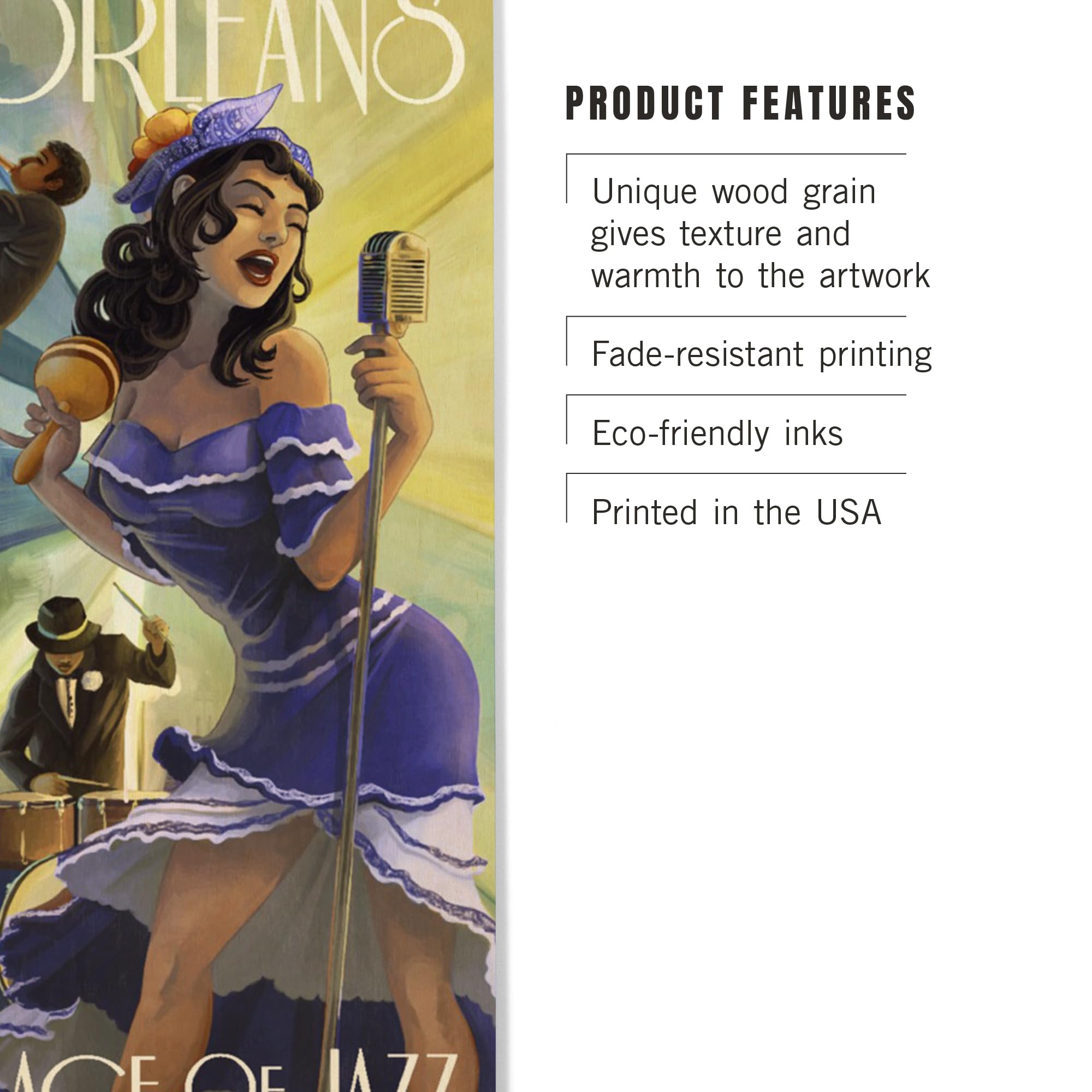 Lantern Press 6x9 Inch Wood Sign, Ready to Hang Wall Decor, New Orleans, Louisiana, Jazz Scene