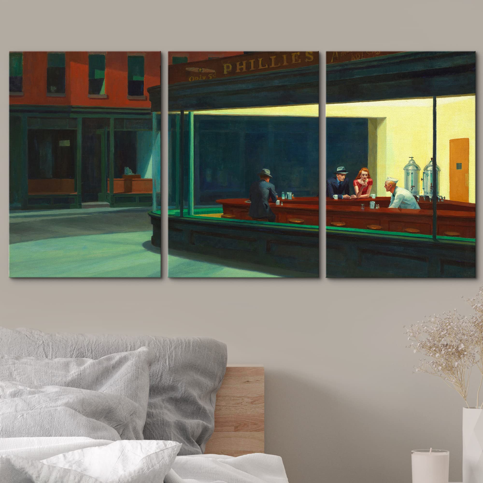 Wall26 Canvas Print Wall Art Set Nighthawks By Edward Hopper Cultural Historic Oil Painting Fine Art Reproduction Scenic Colorfu
