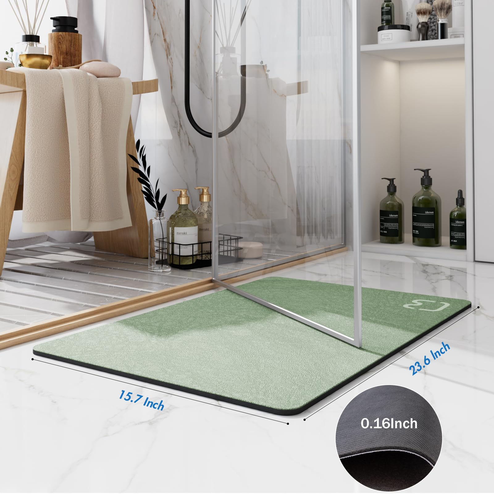 Sage Green Bathroom Mat Rugs 15.7'' X 23.6'' Super Absorbent Quick Drying Diatomaceous Earth Bath Mats For Bathroom Non Slip Rub