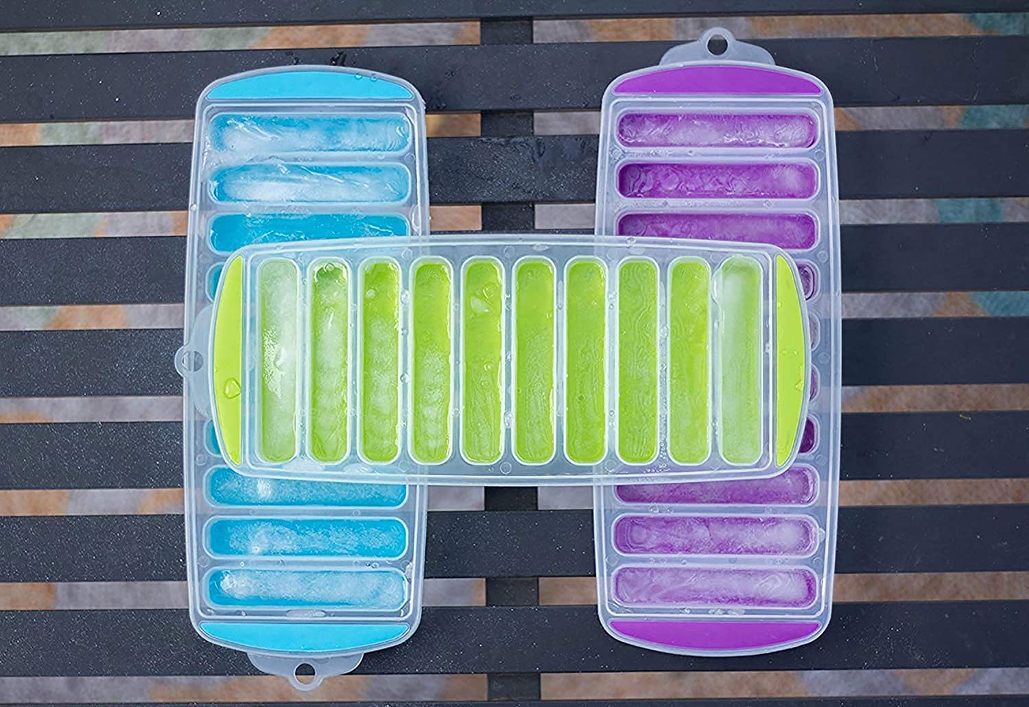 Puthak Water Bottle Long Stick Ice Cube Trays With Easy Push Pop Out Narrow Ice Stick Cubes Assorted Color Silicone Bottom Ice S