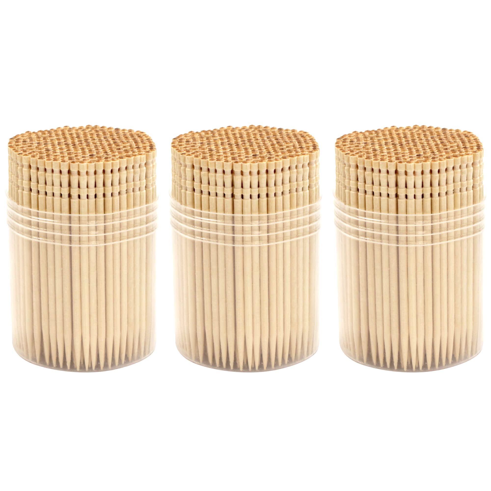 Bamboomn Premium Wooden Round Toothpicks With Storage Holder For Food Or Cleaning Your Teeth, 3 Packs Of 300 Pieces, Party Suppl