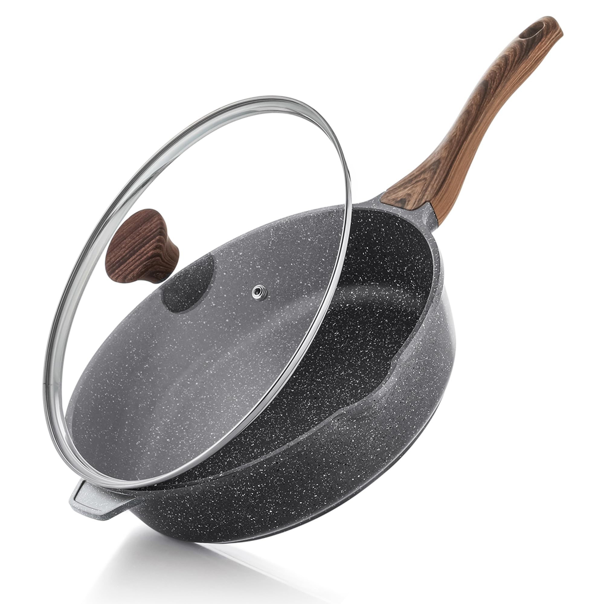 Sensarte Nonstick Ceramic Skillet With Lid 10-Inch, 3.5Qt Non Toxic Deep Frying Pan, Dishwasher Safe Saute Pan With Lid, Stay-Co