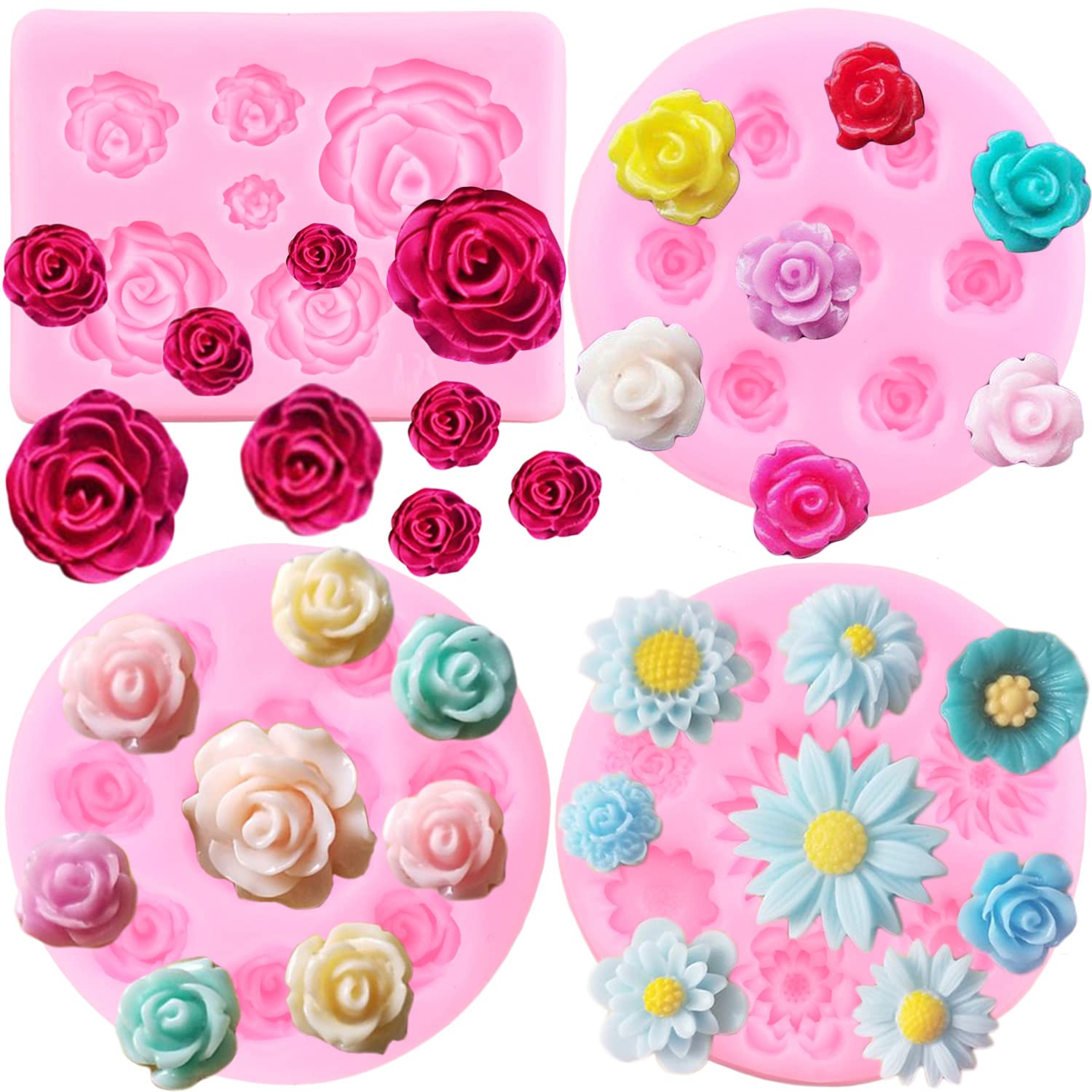 Zixiang Rose Flower Silicone Molds Daisy Flower Fondant Mold For Cake Decorating Cupcake Topper Candy Polymer Clay Chocolate Gum
