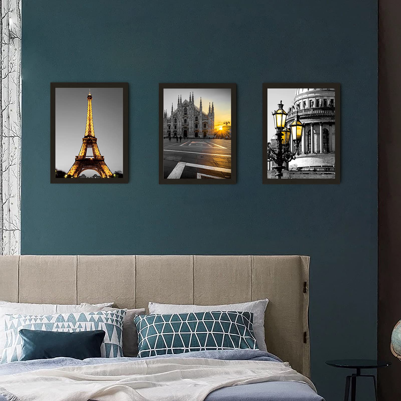 Framed Wall Art Paris Decor Eiffel Tower Wall Art for Bedroom Black and White Wall Art for Living Room Wall Art Decor Bathroom Decor Wall Art 3 Piece 12x16 in Picture Frame Black Wall Art (Paris