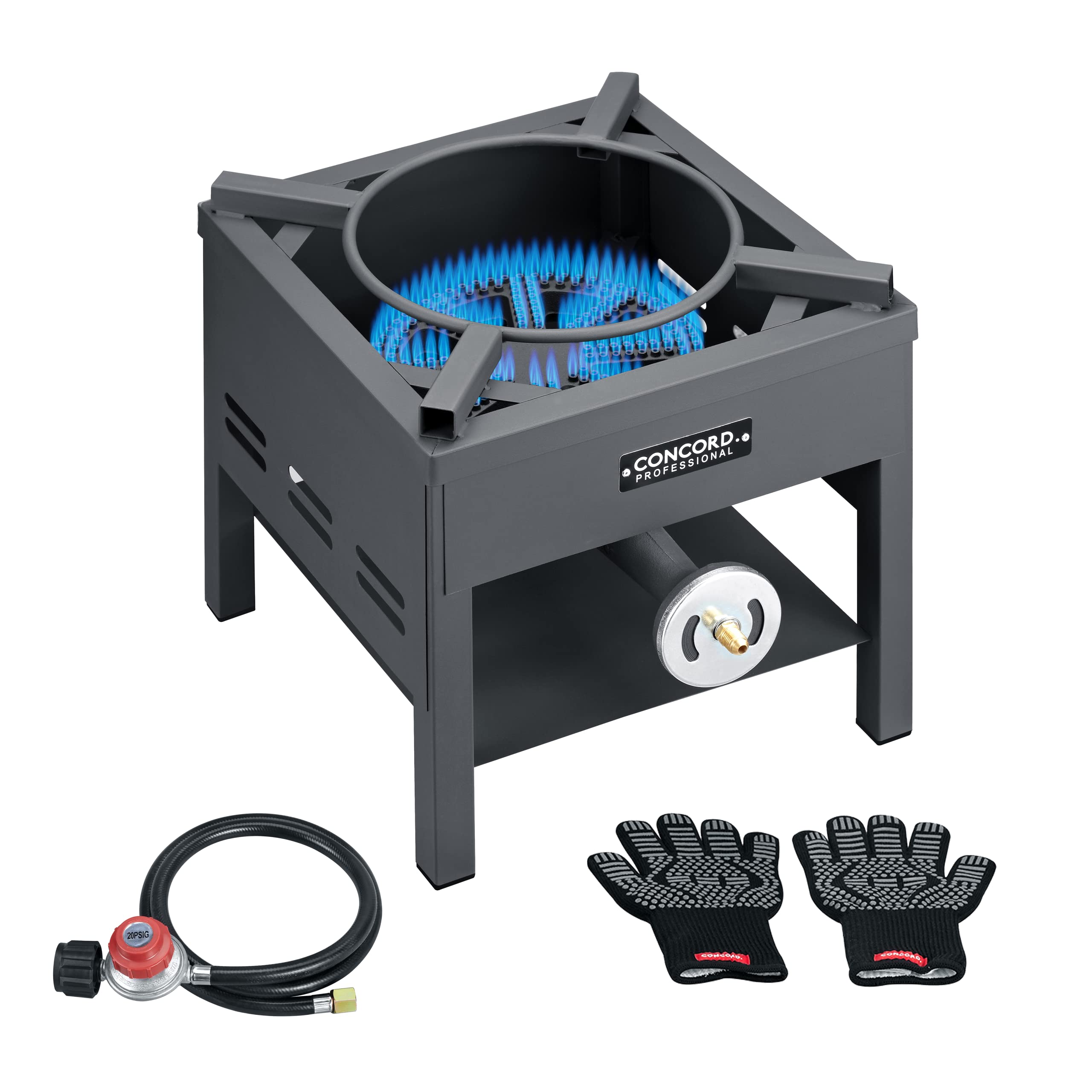 Concord Professional Single Banjo Wok Burner with Stand. Drop In Wok Edition. Up to 270,000 BTU. Great for Home Brewing, Wok Sti