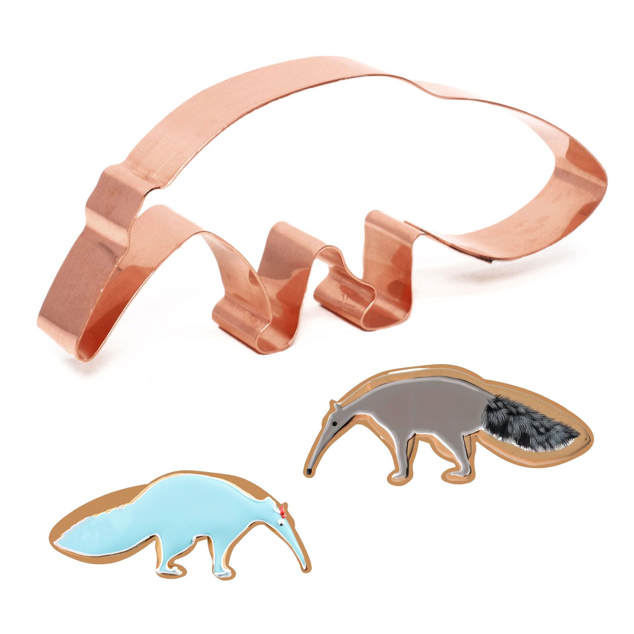 Giant Anteater Zoo Mammals Animal Cookie Cutter 5.25 X 2.25 Inches - Handcrafted Copper Cookie Cutter By The Fussy Pup