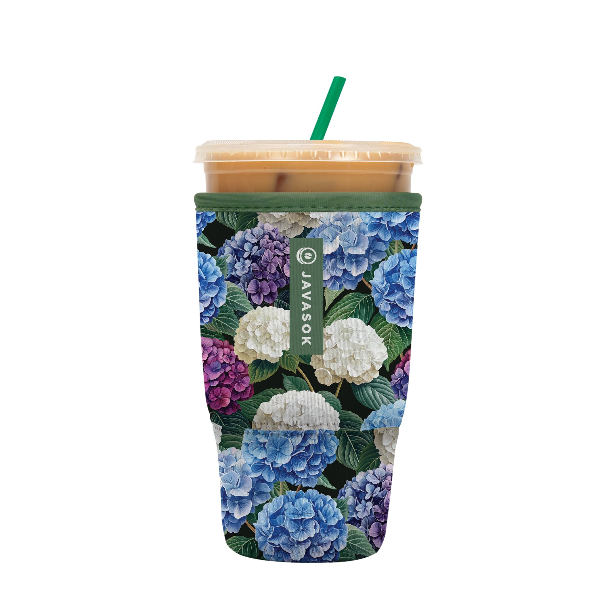 Sok It JavaSok Iced Coffee & Cold Soda Insulated Neoprene Cup Sleeve (Hydrangea Garden, Large: 30-32oz)
