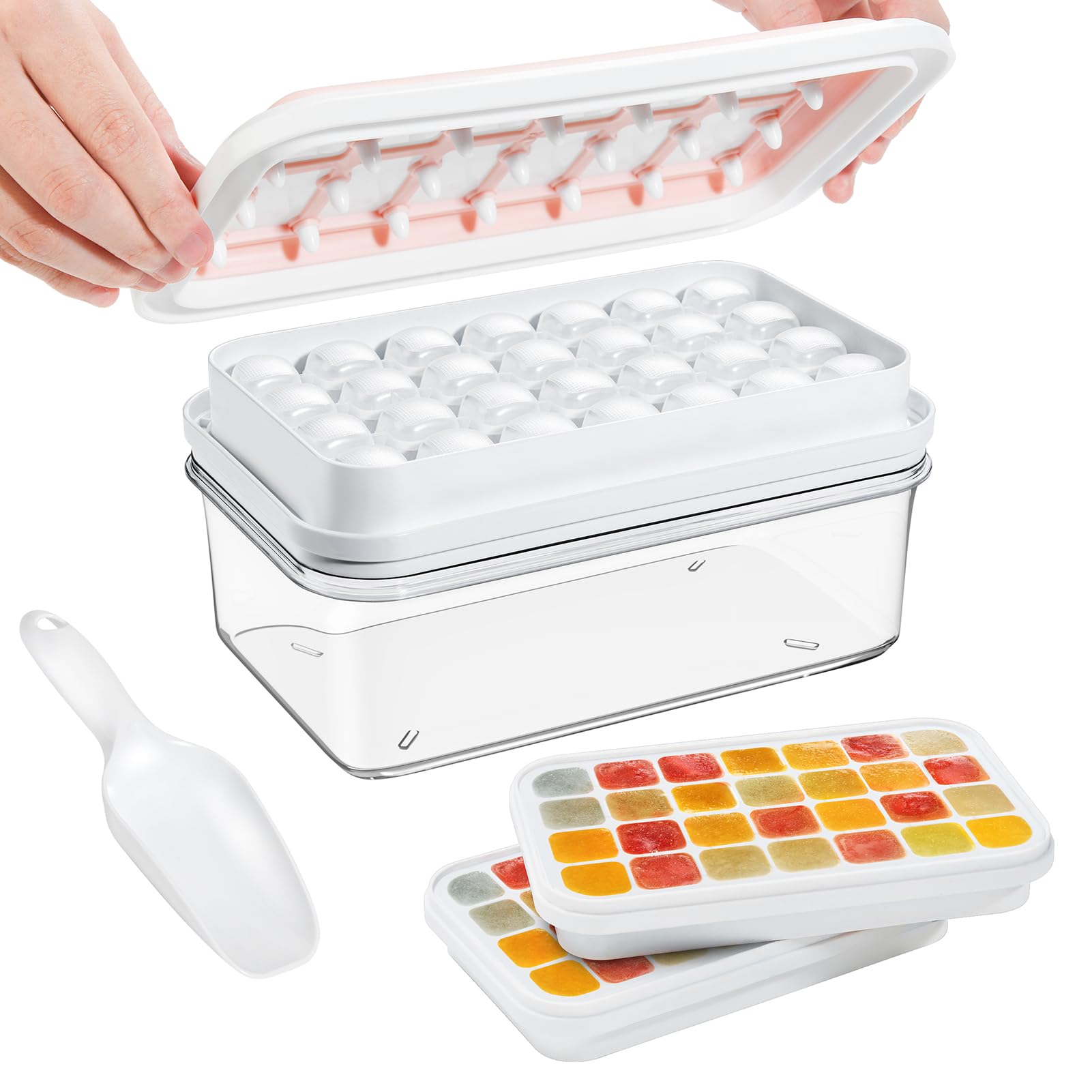 Ice Cube Tray With Lid And Bin, 2 Pack Silicone Ice Cube Trays For Freezer, 56-Ice Trays For Freezer,Ice Cube Molds, Bpa Free, L