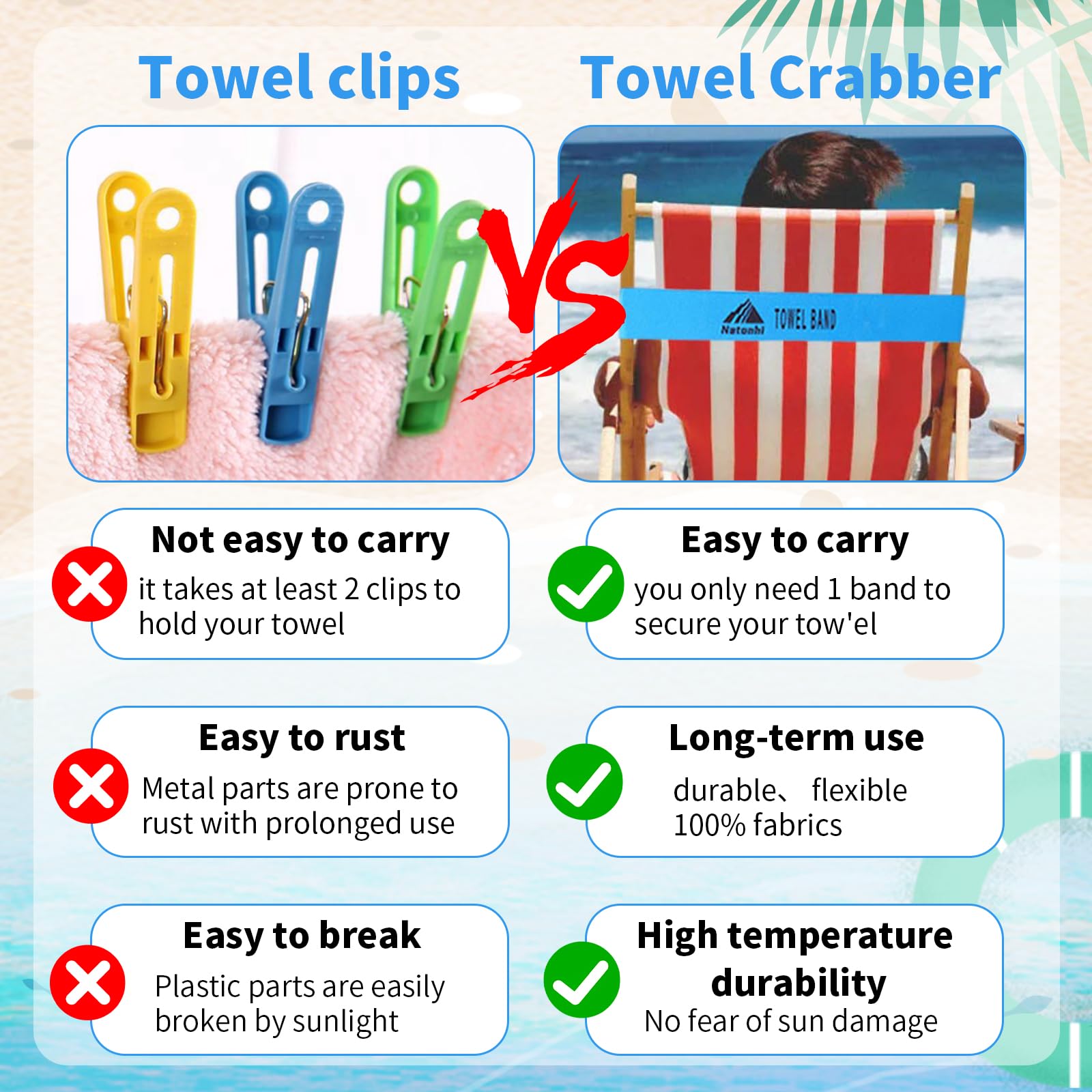 Natonhi 6 Pack Towel Bands,Towel Bands For Cruise Beach Pool Chairs, Extra Durable Towel Clips For Chairs Cruise No Snapping, Cr