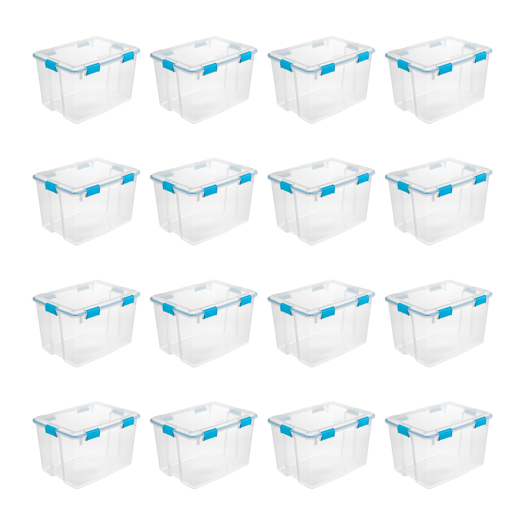 Sterilite Gasket Box, Stackable Storage Bin With Latching Lid, 80 Quart, 16 Pack