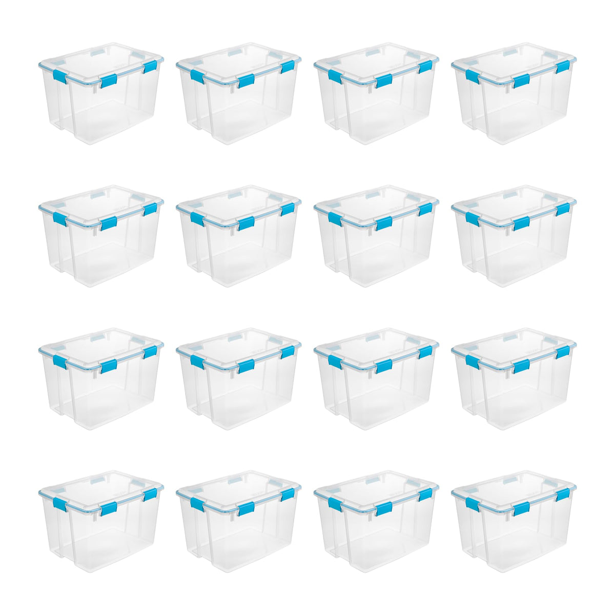 Sterilite Gasket Box, Stackable Storage Bin With Latching Lid, 80 Quart, 16 Pack