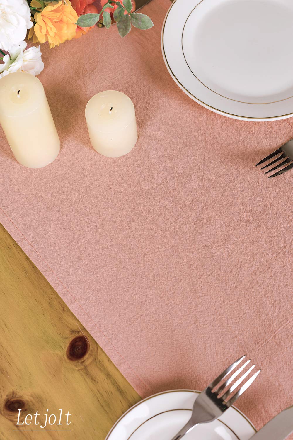 Pink Table Runner Rustic Table Runner Cotton Fabric Table Decor Wedding Baby Shower Home Kitchen Birthday Party, Pink 12X108 Inc
