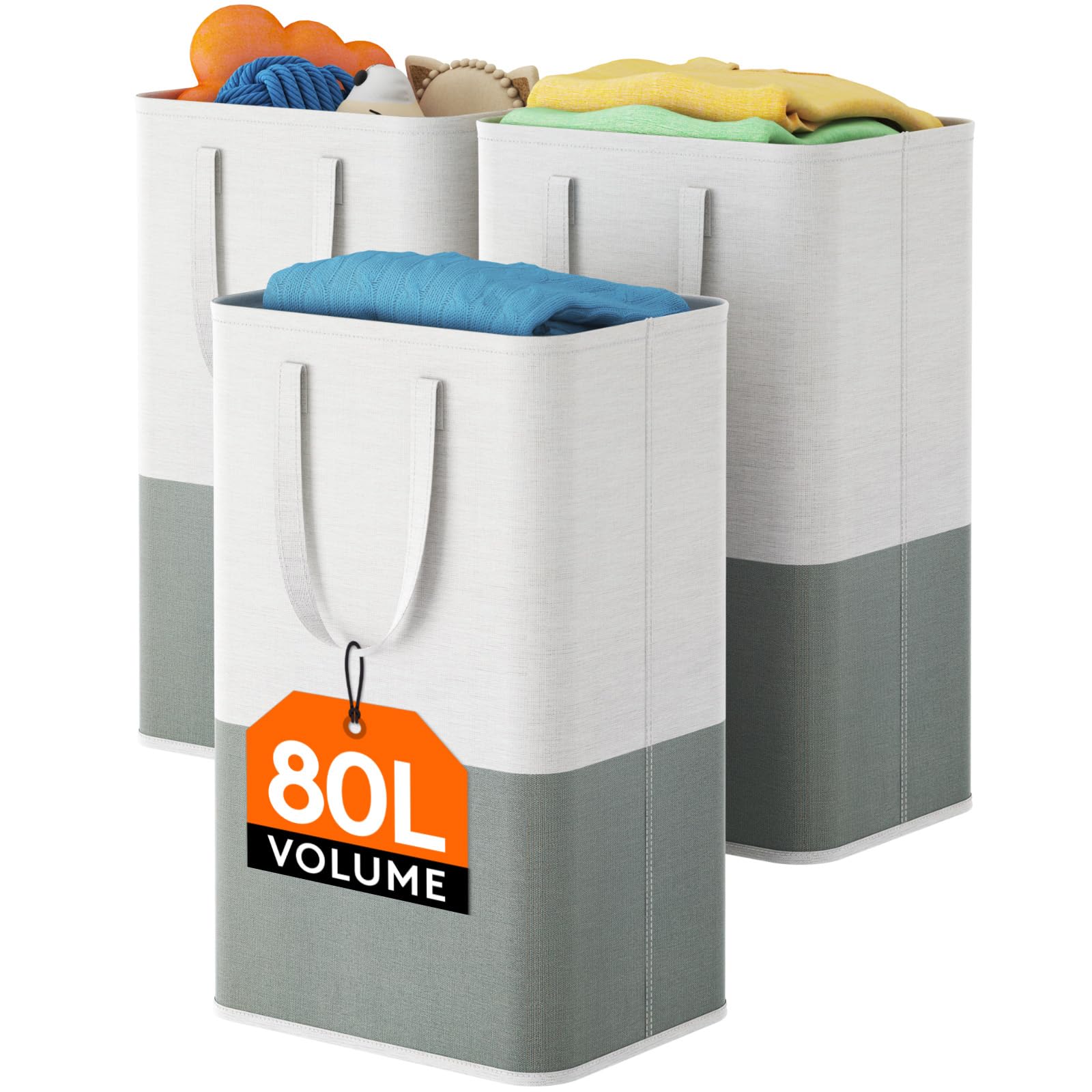 Lifewit 3 X 80 L Laundry Hamper, Freestanding Laundry Basket With Handles, Waterproof Tall Collapsible Clothes Hamper For Laundr