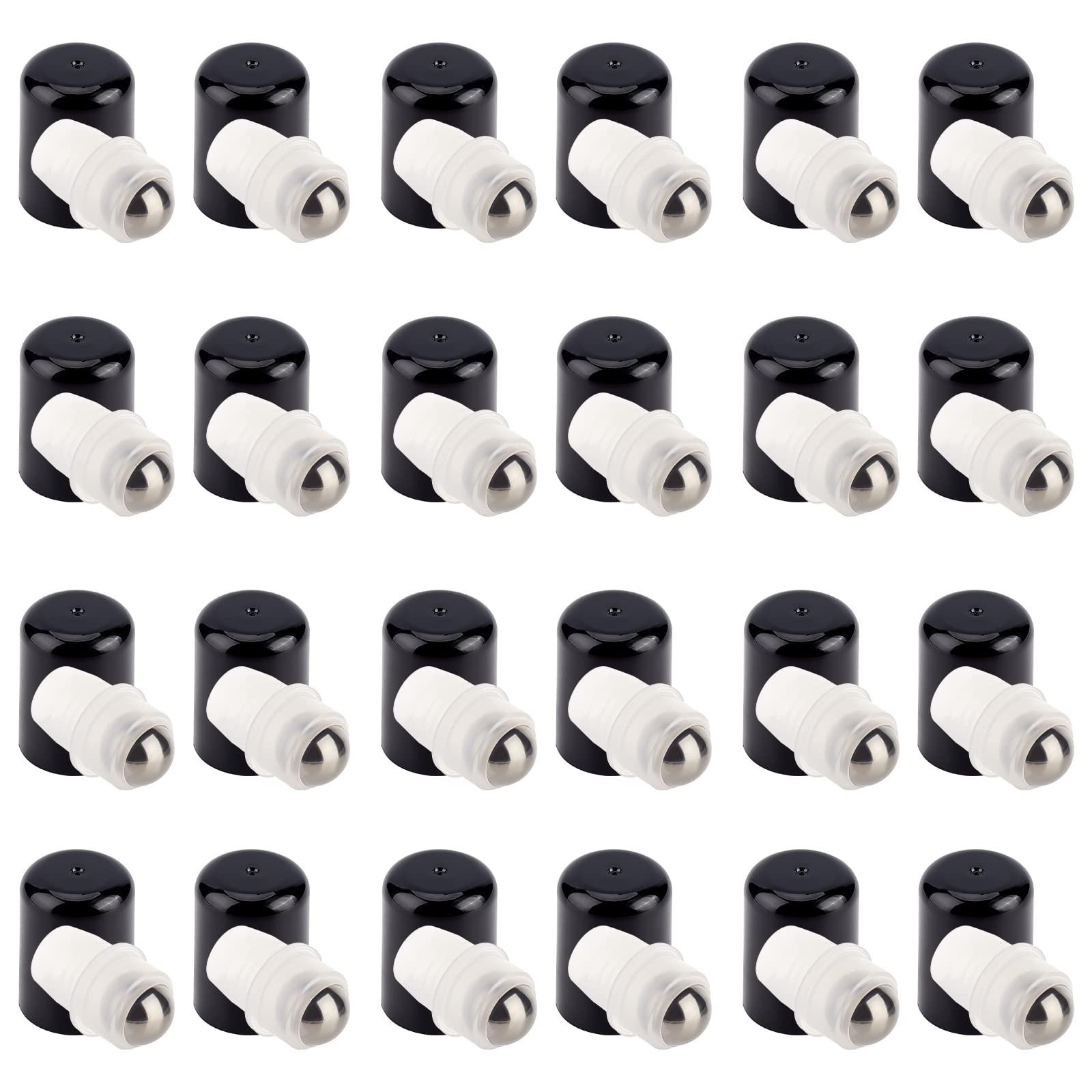 BENECREAT 24Sets Essential Oil Roller Inserts Kit, Stainless Steel Roller Balls and Black Bottle Cap for 5~15ml Essential Oils, 
