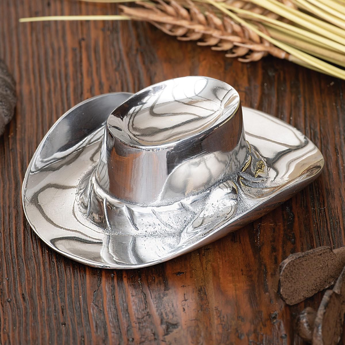 Black Forest Decor Silvery Cowboy Hat Candy Dish