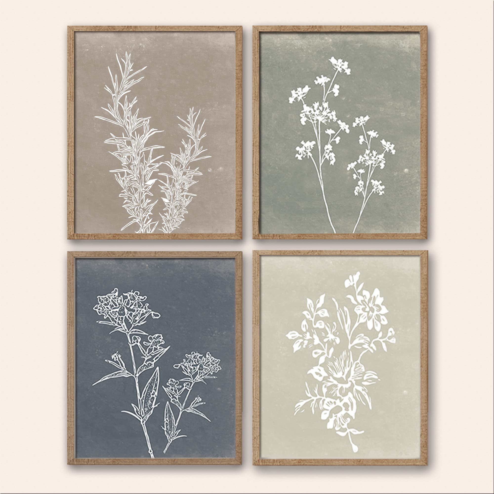 Framed Boho Wall Art Set Of 4 For Wooded Minimalist Botanical Print Wall Art For Rustic Vintage Farmhouse Home Kitchen Wall Deco