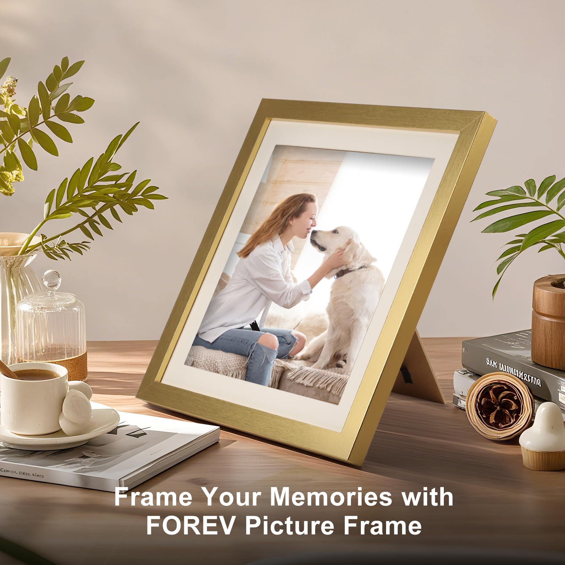 TOFOREVO Picture Frames 8x10 Set of 2 Distressed Gold Wood Grain Photo Frame for Gallery Wall Mounting or Tabletop Display