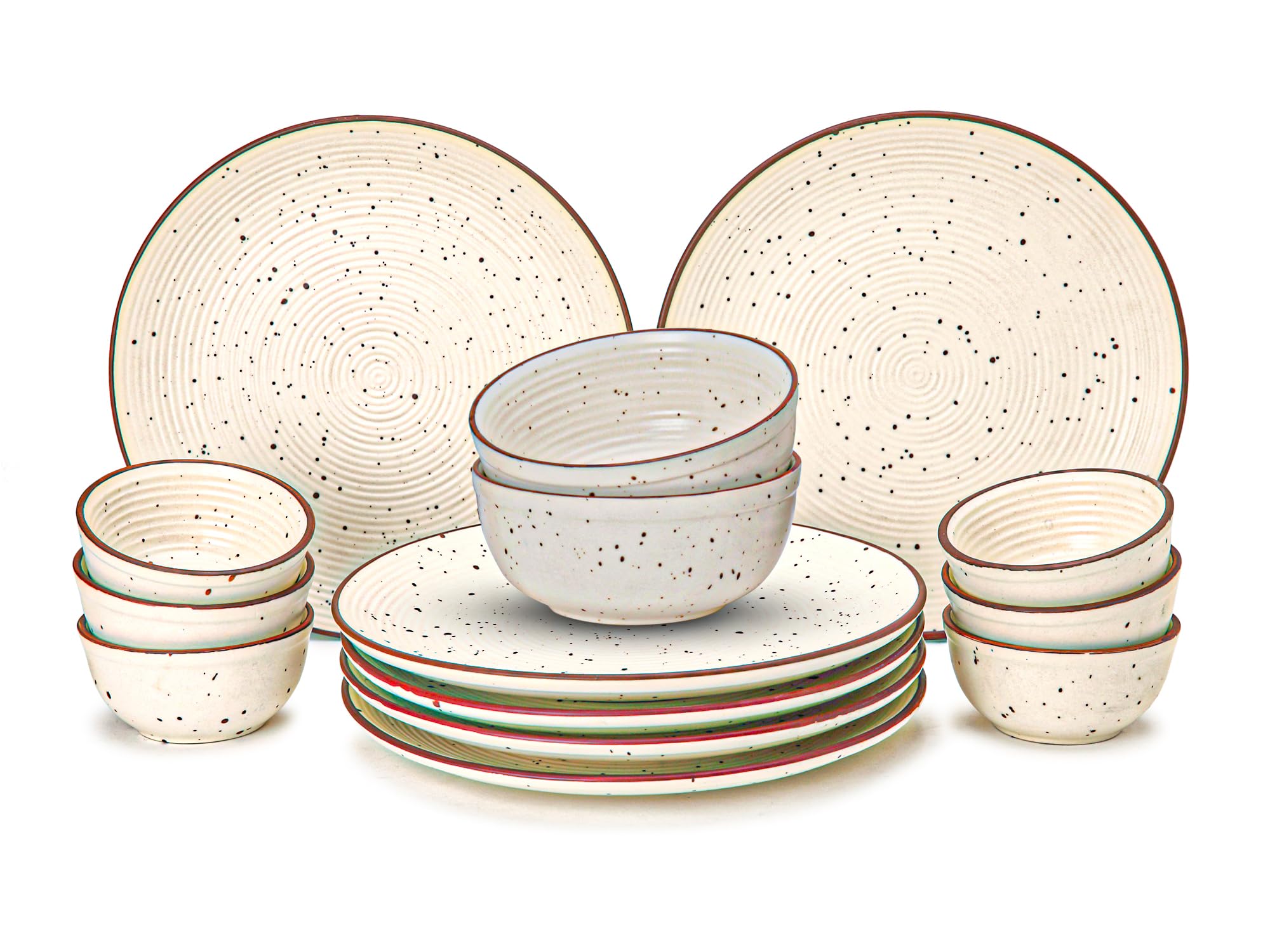Bodhi House Handcrafted Stoneware Reactive Glaze Ceramic Dinner Set, 14 Pieces Serving For 6, Microwave And Dishwasher Safe, Bon