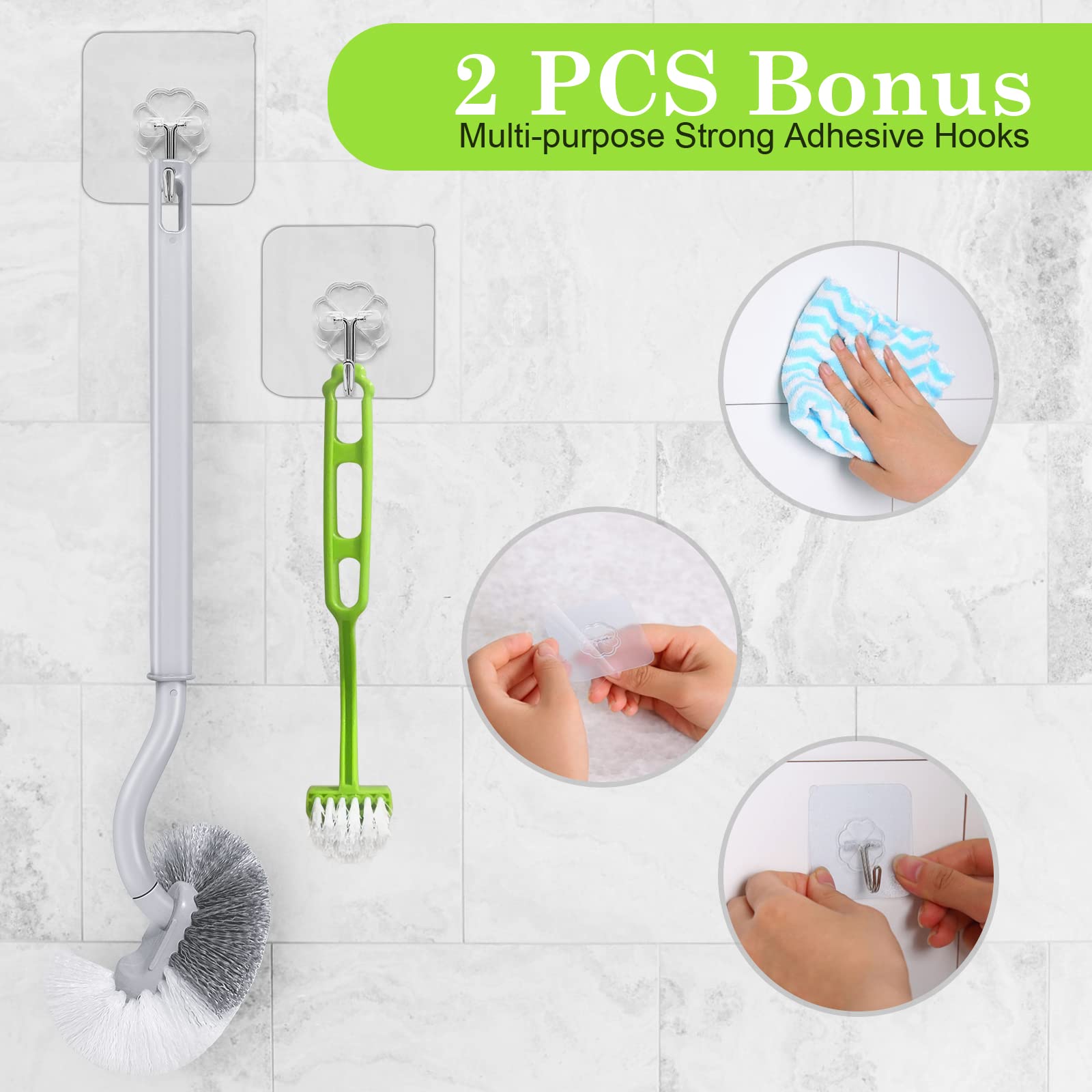 Wobevb 2Pcs Curved Toilet Bowl Brush Without Hooks, Green