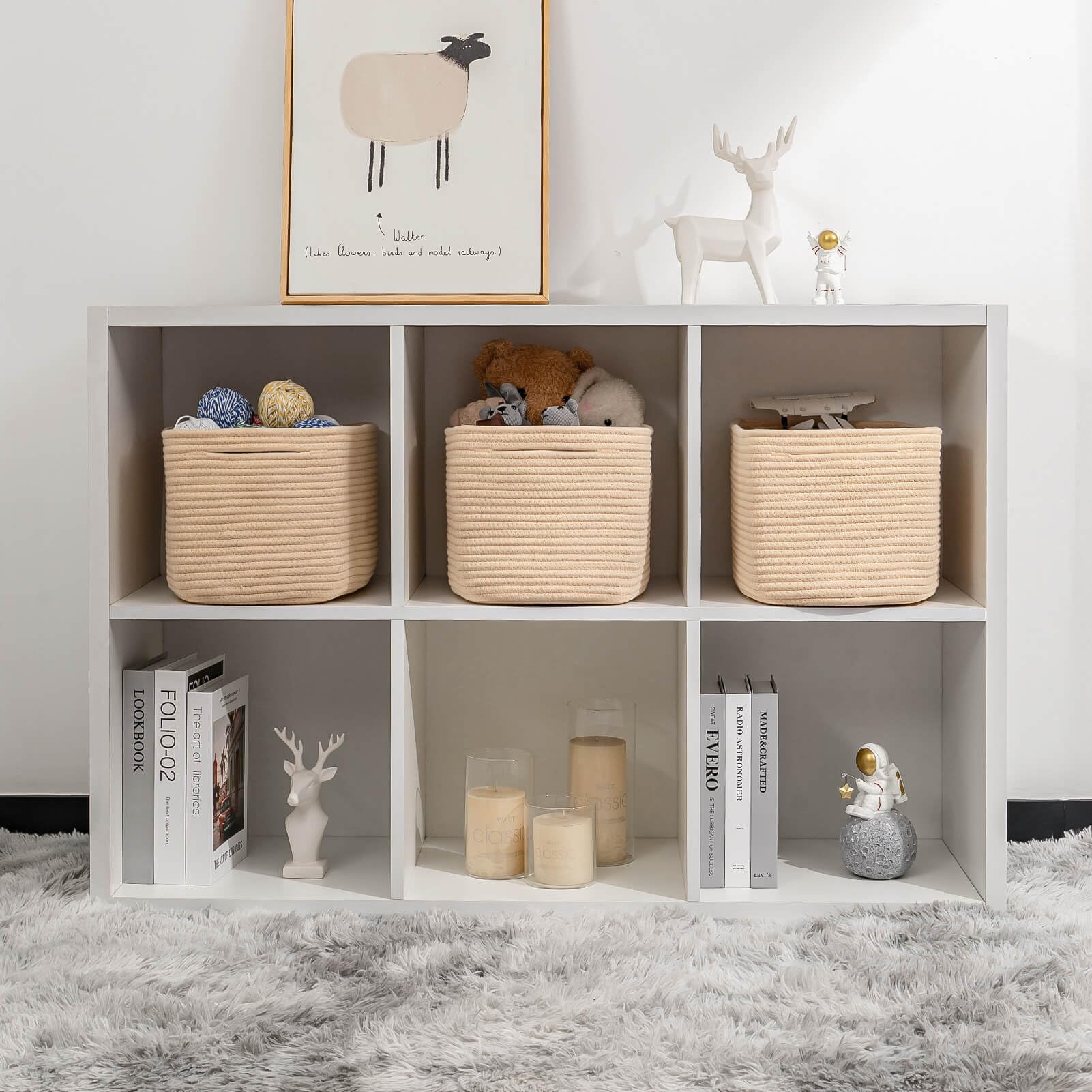 Kriitools Square Storage Cube Bins Shelf Organizer Baskets,Woven Cube Storage Bins For Baby Nursery,Skin-Friendly Woven Rope Bas