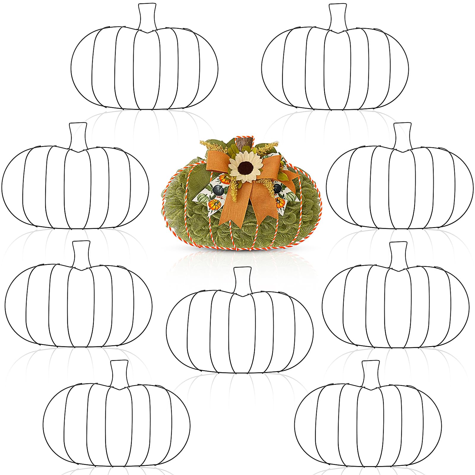 Hotop 10 Pcs 10 x 7.3 Inches Thanksgiving Pumpkin Shaped Metal Wreath Form Fall Wire Floral Frame Halloween 3D Pumpkin Wreath In