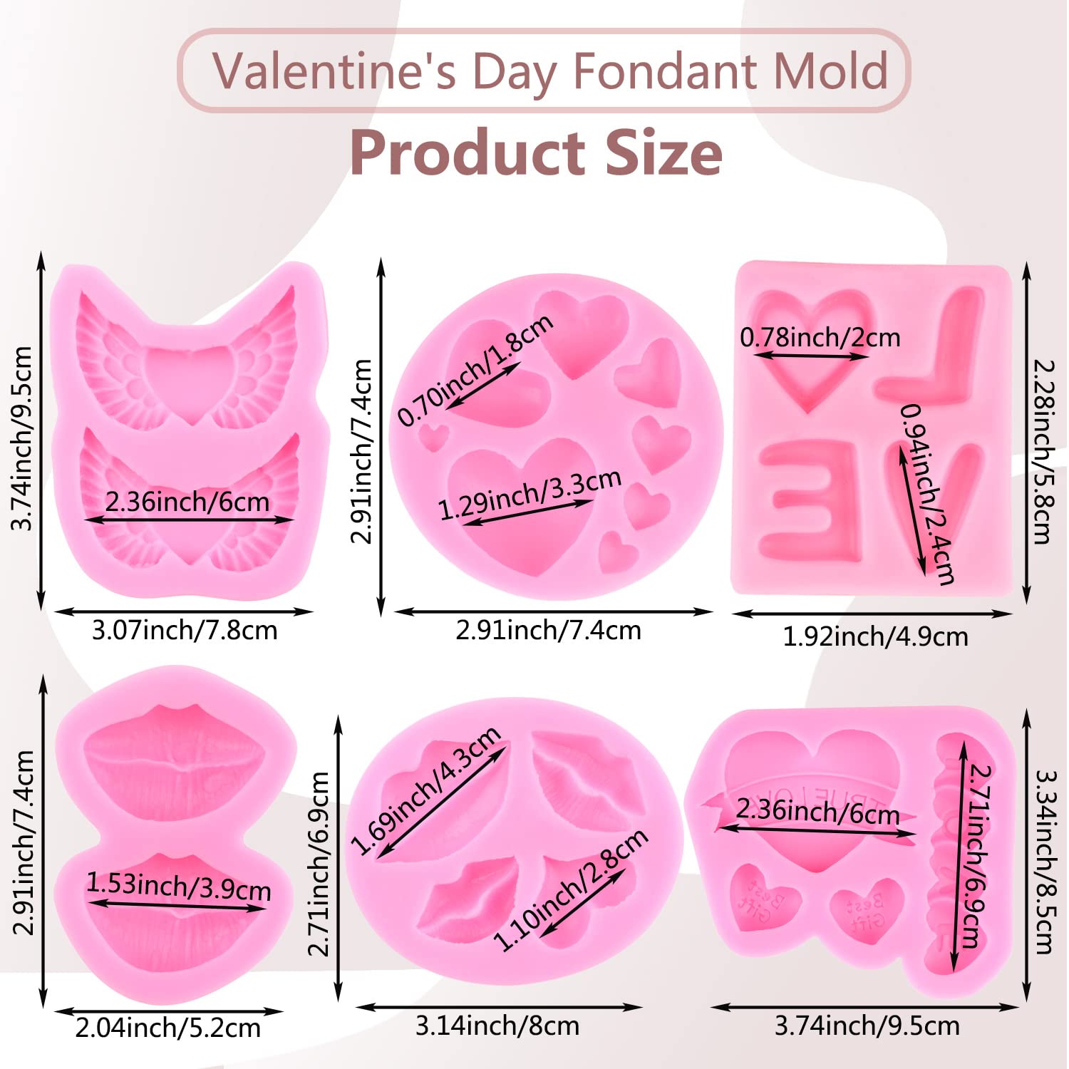 Miyahouse Valentine'S Day Fondant Molds Valentine'S Day Theme Silicone Chocolate Candy Mold Lips Heart Love Letter Silicone Mold