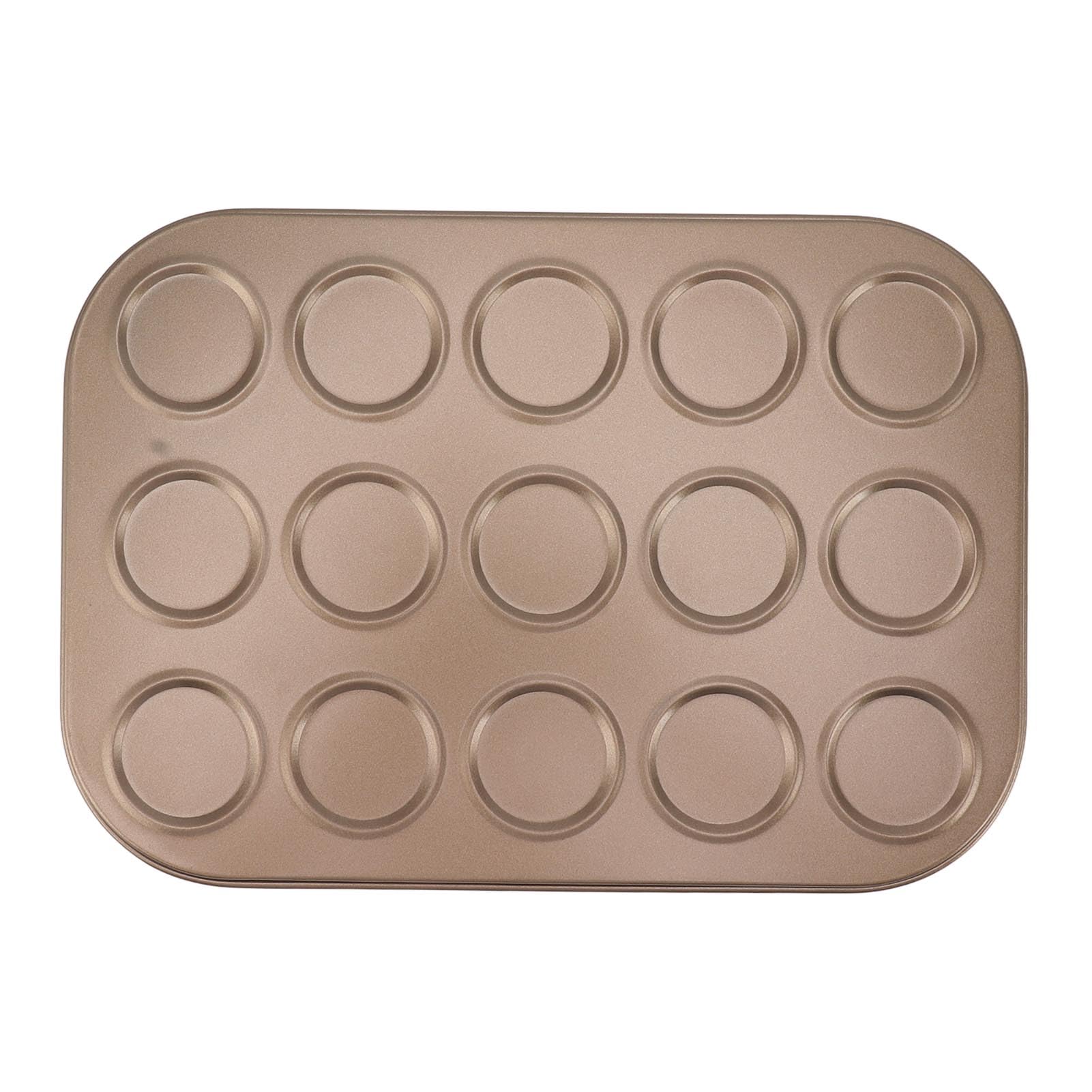 Fdit Muffin Top Pan,Macaron Bakeware Pan Muffin Tray Baking Carbon Steel Bakeware Suitable for Oven Baking Gold (15 Hole)