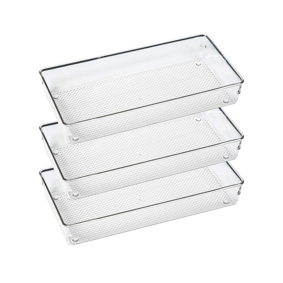 3 Pack Clear Plastic Drawer Organizer Tray Cutlery Utensil Makeups Drawer Organizers 12'' X 6''