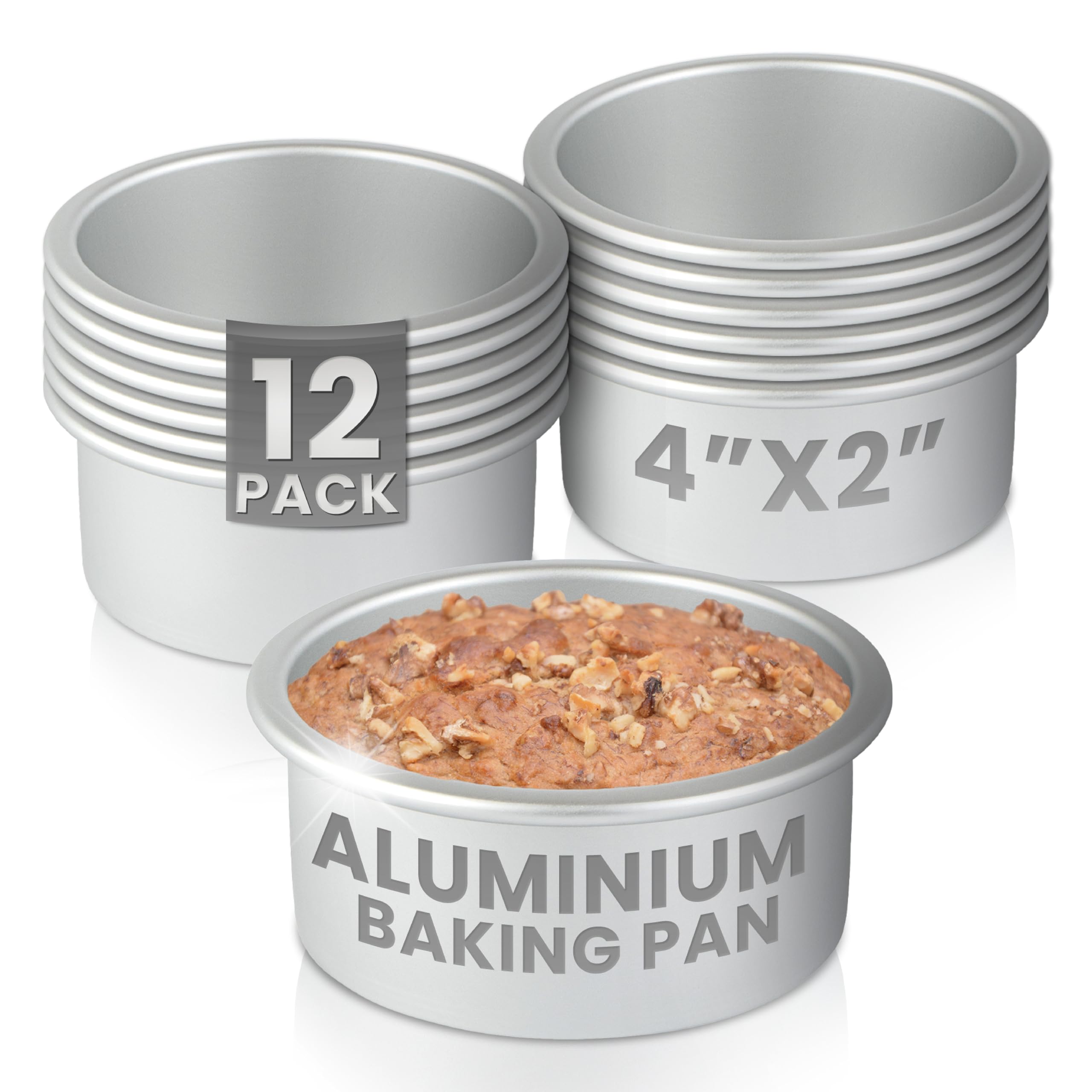 Restaurantware-Met Lux 4 x 2 Inch Straight-Sided Baking Tins, 12 Round Cake Pans - Oven-Ready, Freezable, Anodized Aluminum Roun