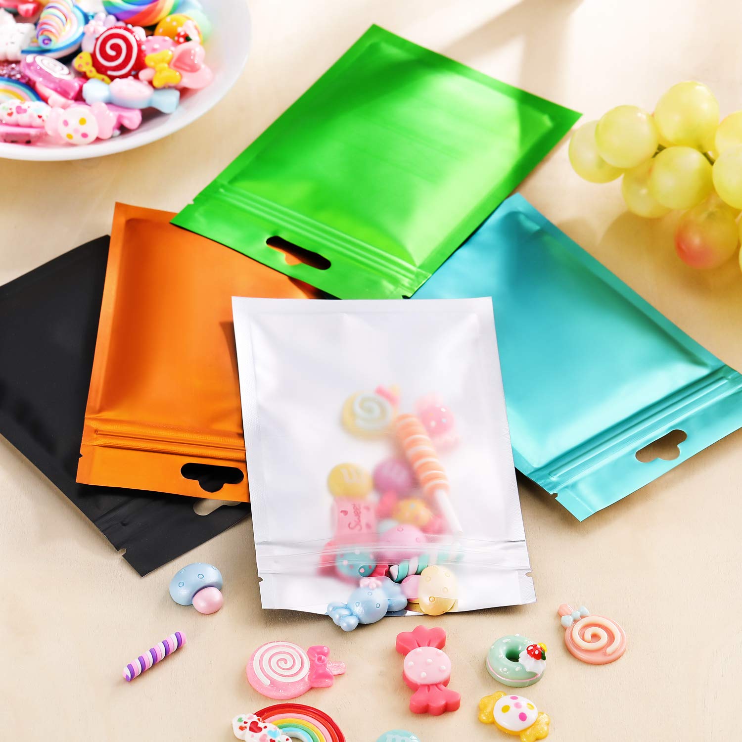 200 Pieces Polyester Film Bags Odor Proof Bags Resealable Bags Aluminum Foil Food Storage Bags Flat Metallic Polyester Film Foil
