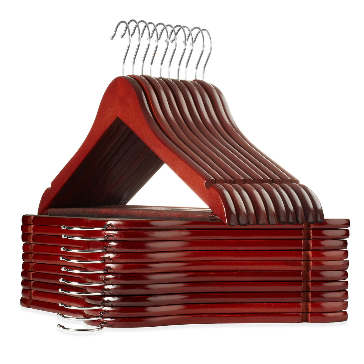 Casafield - 20 Cherry Wooden Suit Hangers - Premium Lotus Wood With Notches & Chrome Swivel Hook For Dress Clothes, Coats, Jacke