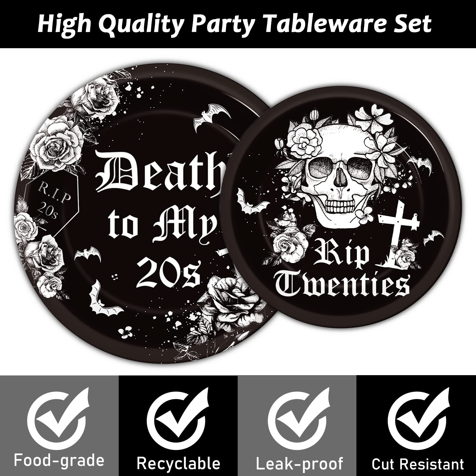 30Th Birthday Party Supplies For 24 Guests Death To My Twenties Plates Napkins Forks Tableware Set Disposable Black Rip To My 20