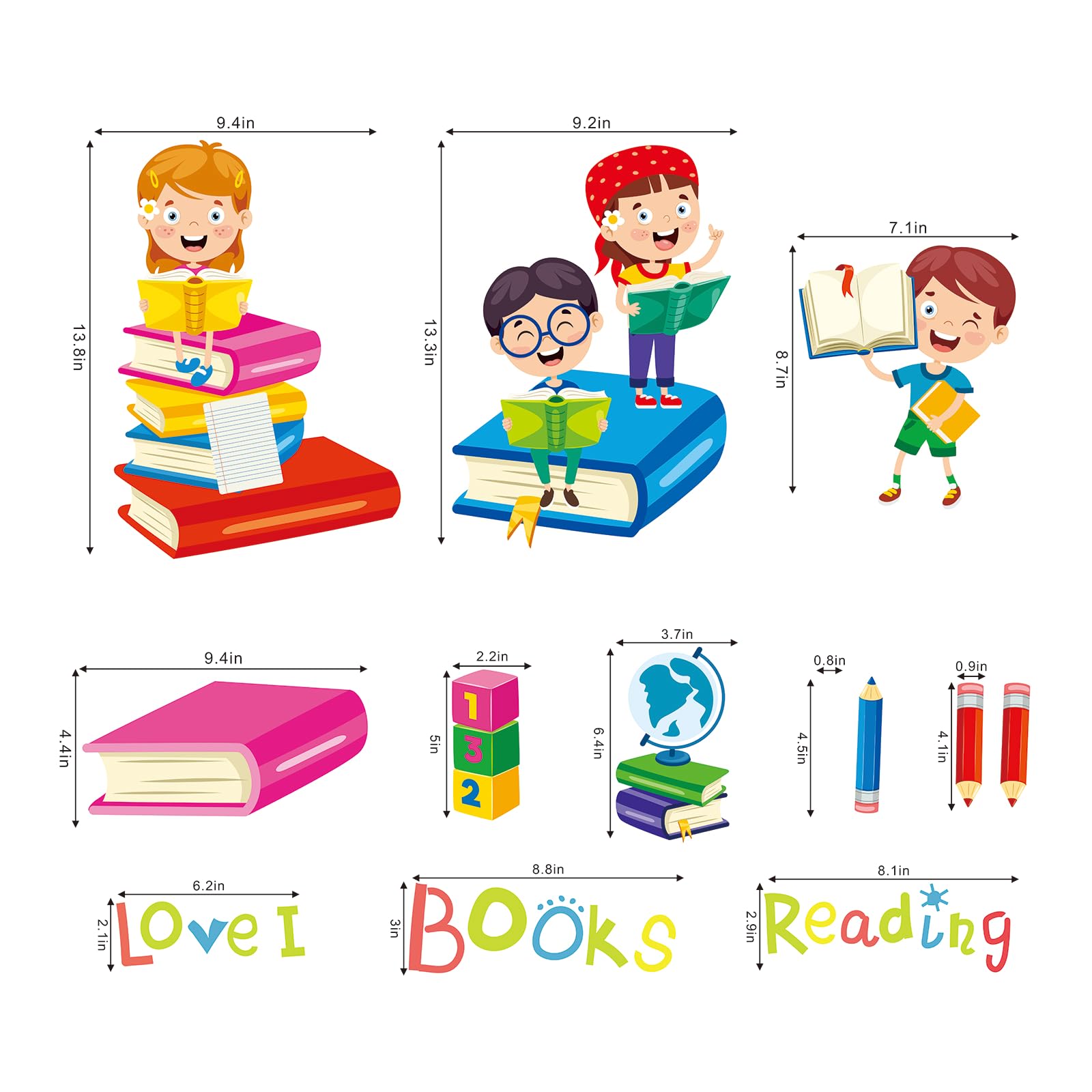 Reading Books Wall Decals,Inspirational Quote Wall Stickers, Educational Peel And Stick Wall Art & Murals For Kids Room Nursery