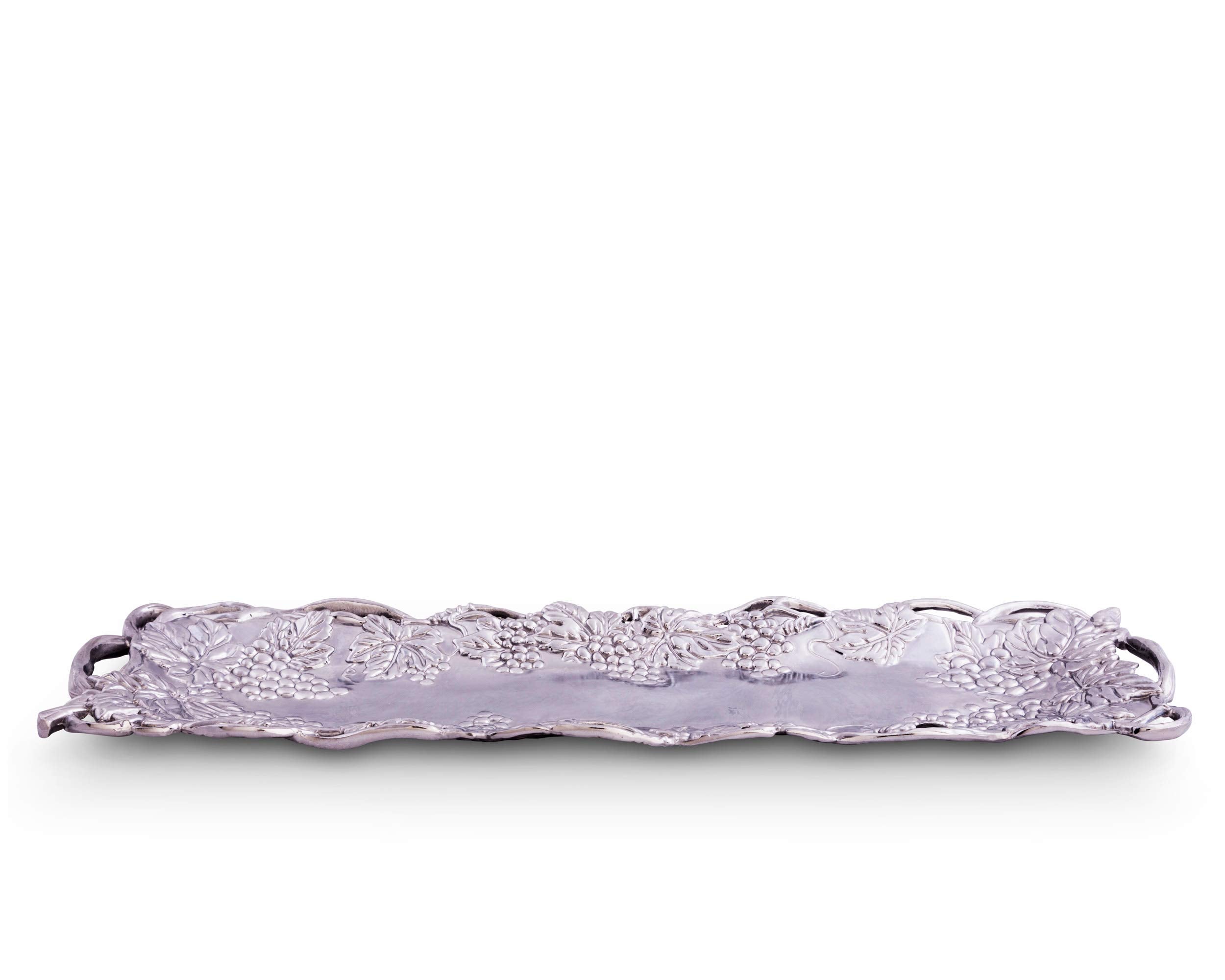 Arthur Court Metal Oblong Serving Tray Grape Pattern Sand Casted In Aluminum With Artisan Quality Hand Polished Designs Tarnish
