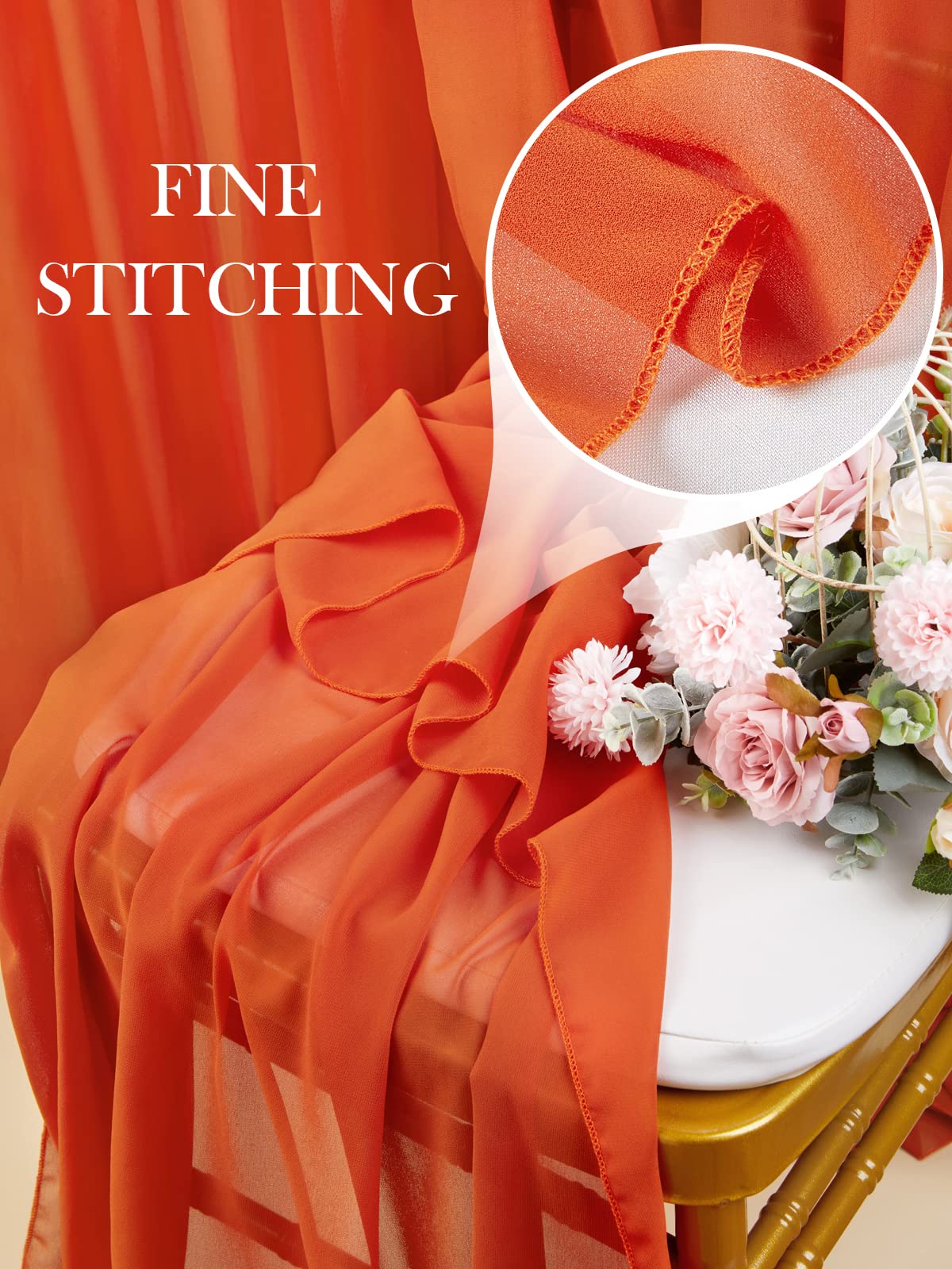 Queendream Sheer Table Runner 10Ft Rustic Burnt Orange Chiffon Linens Bridal Boho Wedding Party Table Decorations