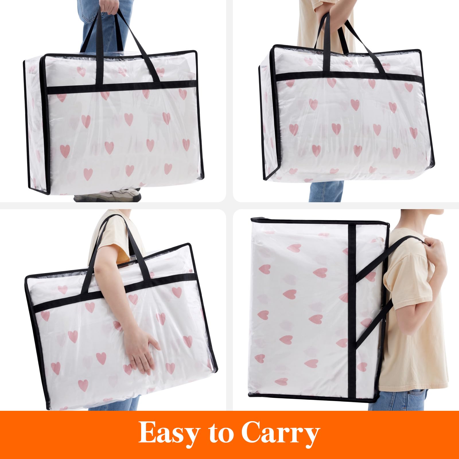 Lifewit 3 Pack Clear Clothes Storage Bags, 75L Large Plastic Blanket Storage, Vinyl Foldable Moving Bags with Zipper, Closet Org