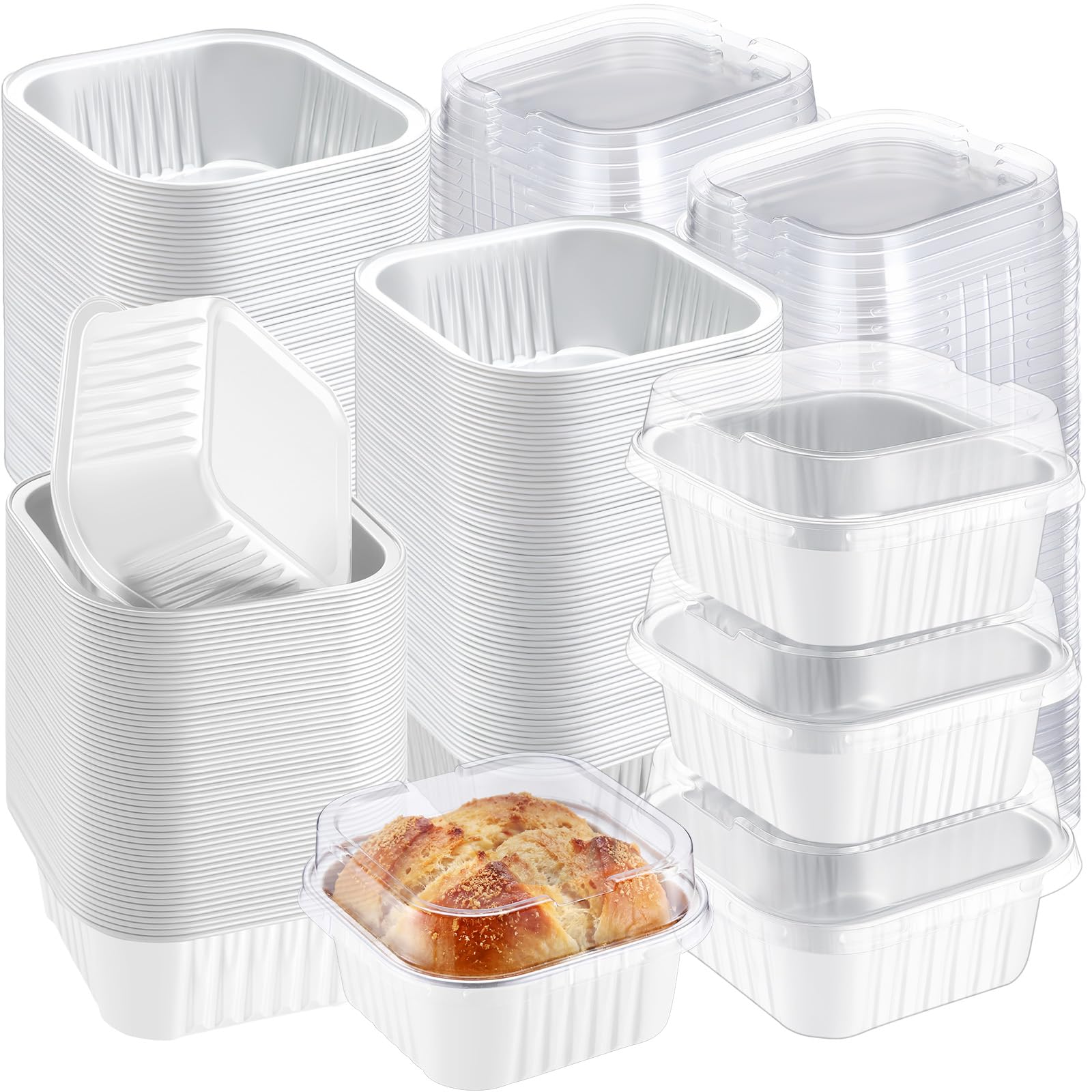 Gandeer 200 Pack 5 oz Square Mini Cake Pans with Lid, White