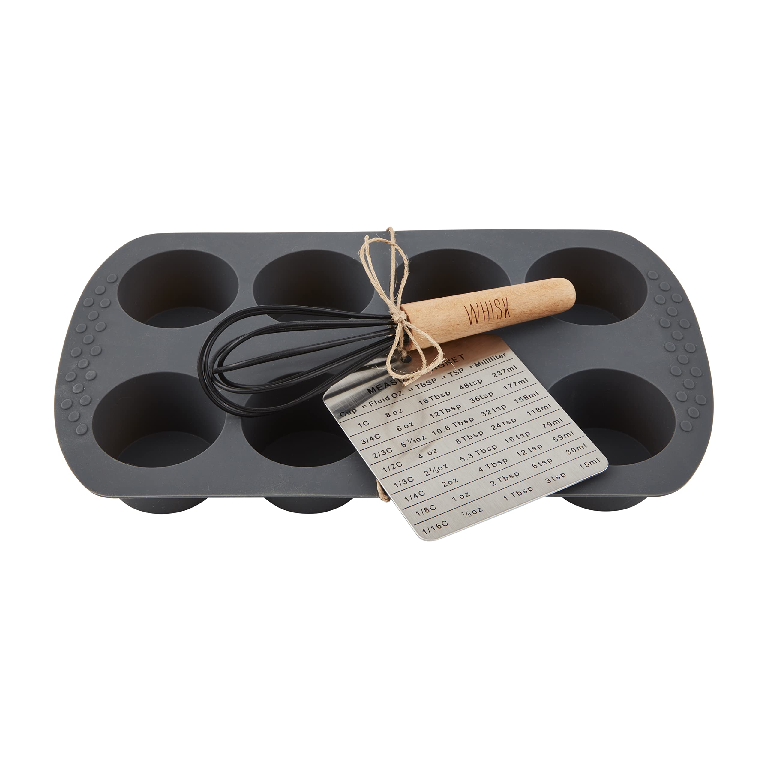 Mud Pie Silicone Muffin Whisk Set, Pan 7'' X 11 3/4'', Black