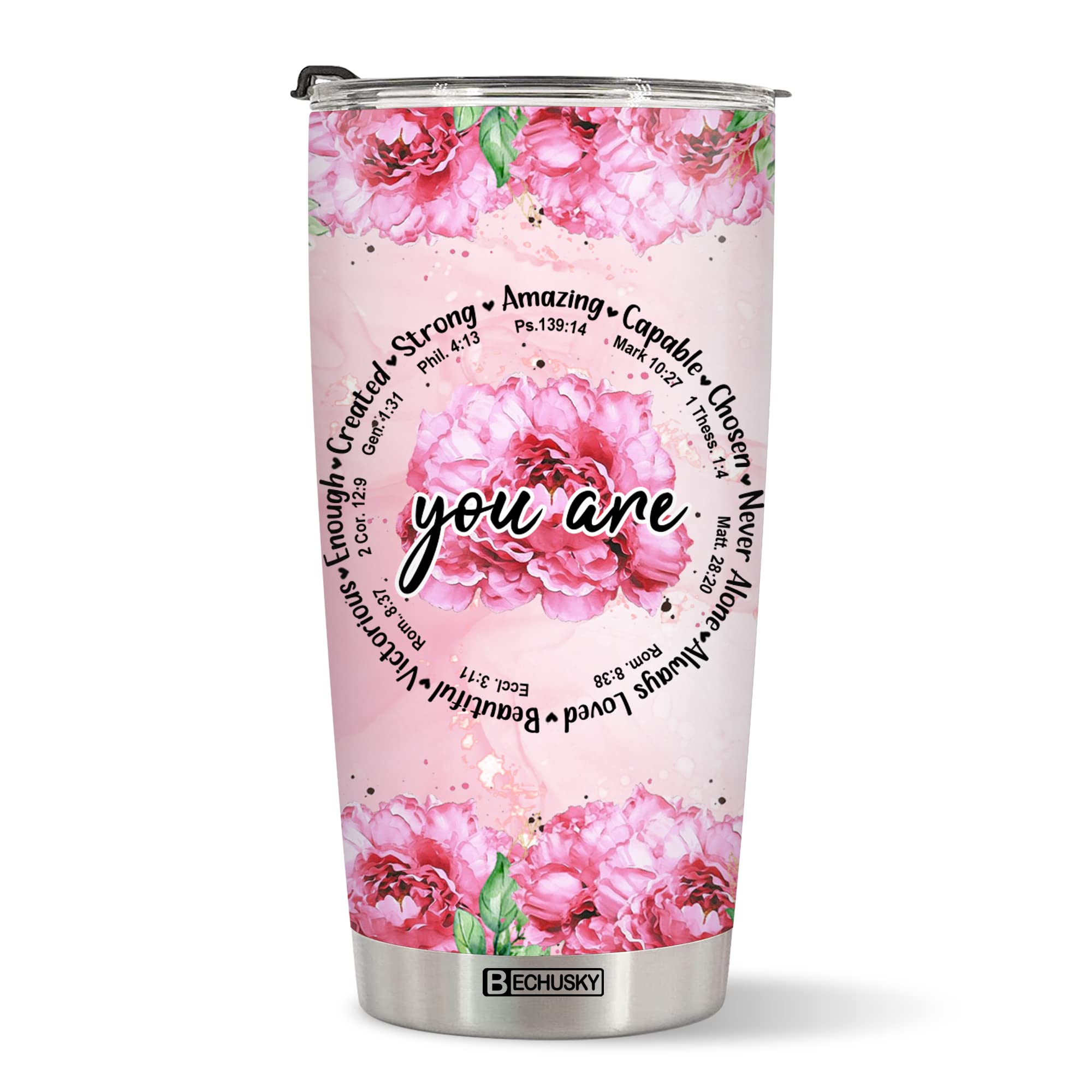 Bechusky Christian Tumbler Bible Verse Tumbler Christian Floral Christian Gifts For Women Faith Inspirational Gifts For Women Re